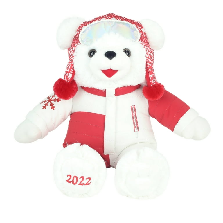 Holiday Time 15 inch Snowflake Teddy Bear 2022, Snowflake Red Ski Wear Girl  