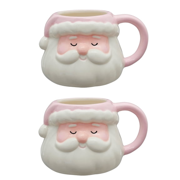 Holiday Time 15 oz Santa Mug, Pink, 2pk
