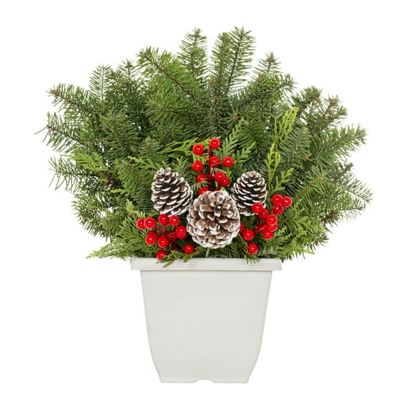 Holiday Time 1Gal Fresh Live Real Greenery Berry Pinecone Decorative Pot Indirect Light