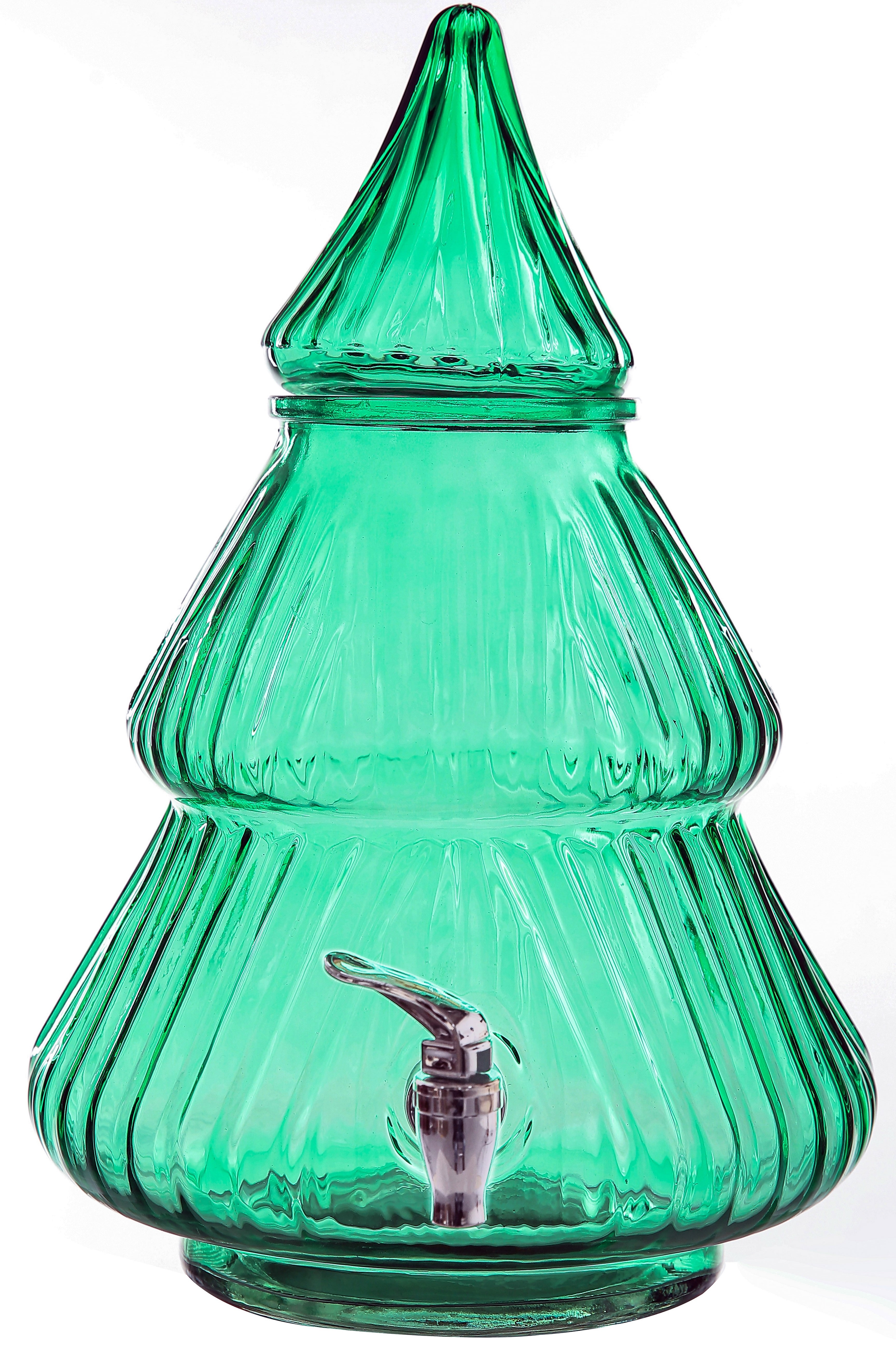 Holiday Time 2.1 Gallon Green Glass Christmas Tree Beverage Dispenser