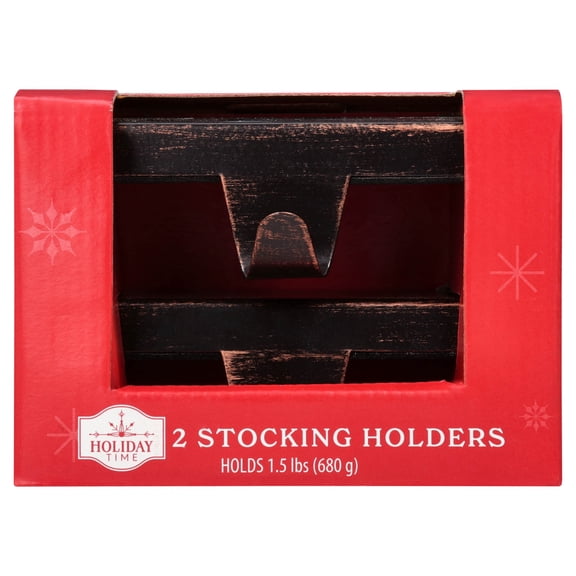 Holiday Time 2-Count Brushed Brown Iron Christmas Stocking Holders