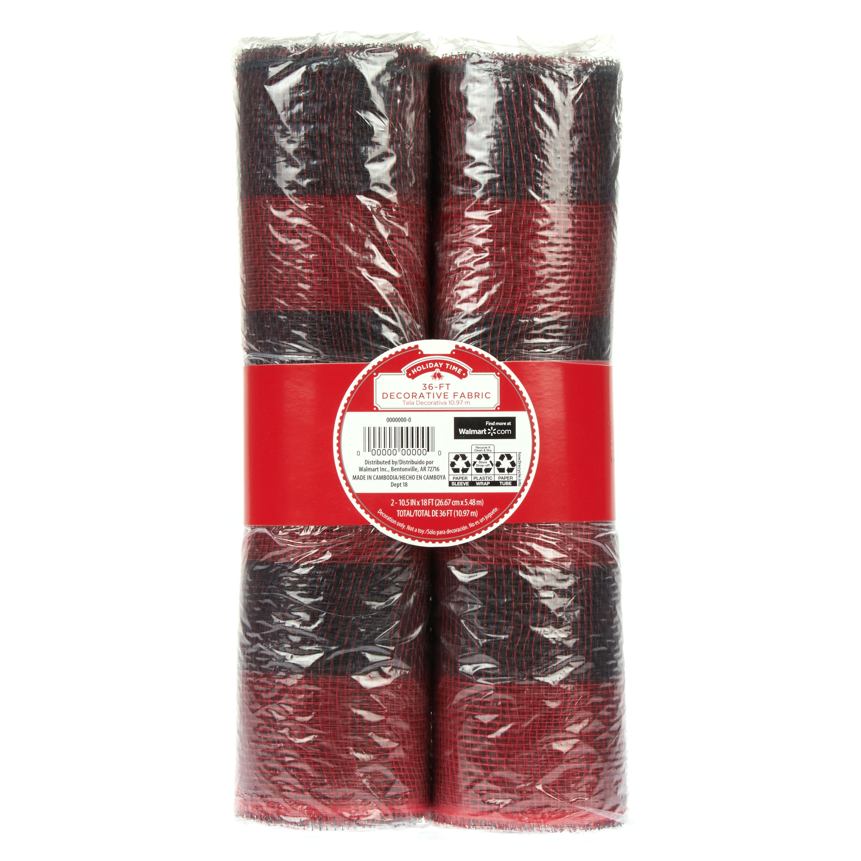 Holiday Time 2-Pack Buffalo Plaid Mesh Rolls, 10.5" - image 1 of 2