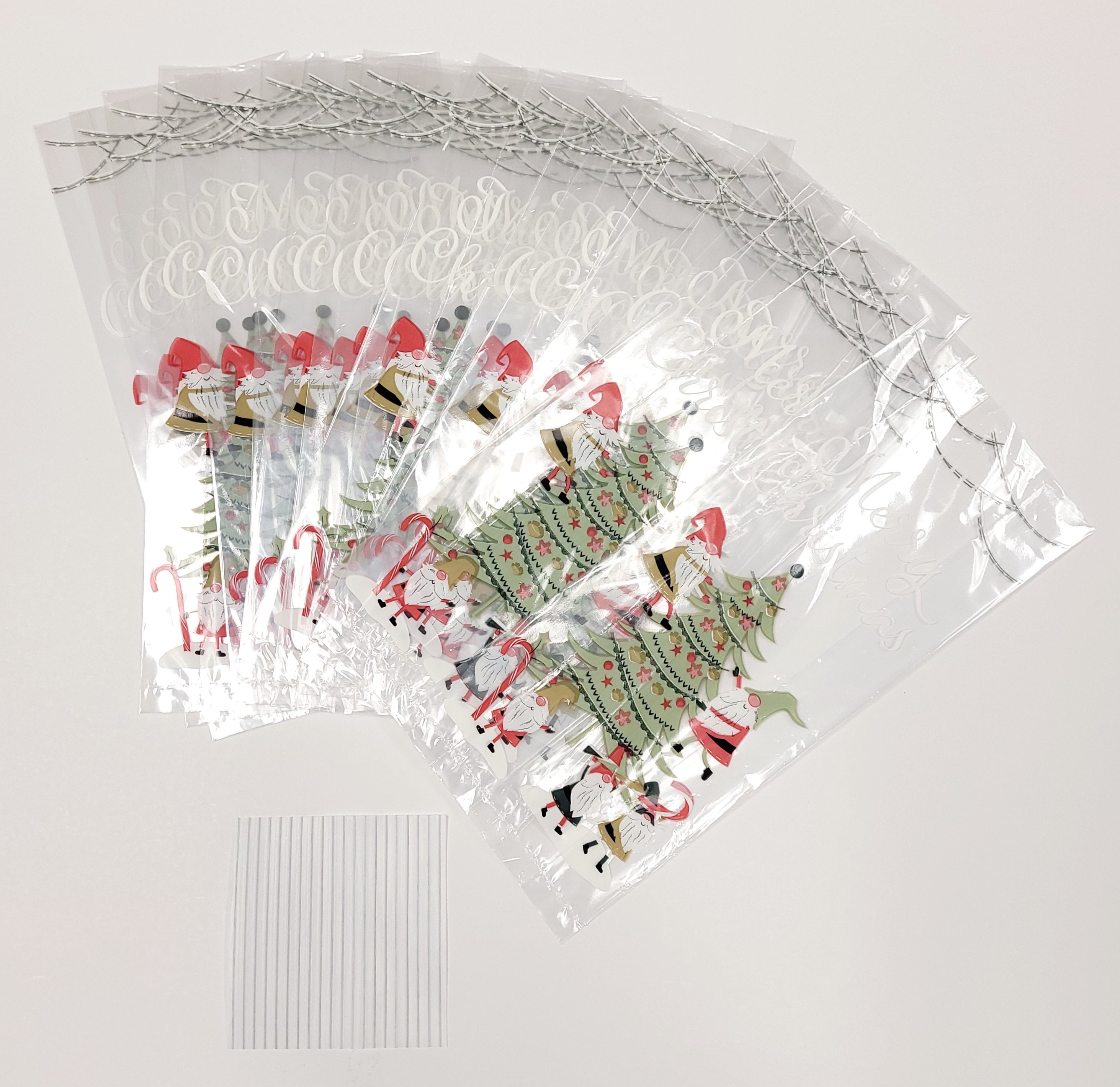 Holiday Time 20ct Cello Treat Bags 4"x2"x9.5" with White Twist Ties