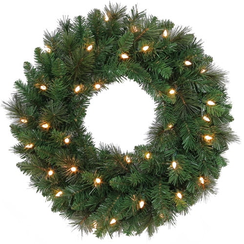 Holiday Time 24inch Brownsville Pine Wreath-clear - Walmart.com