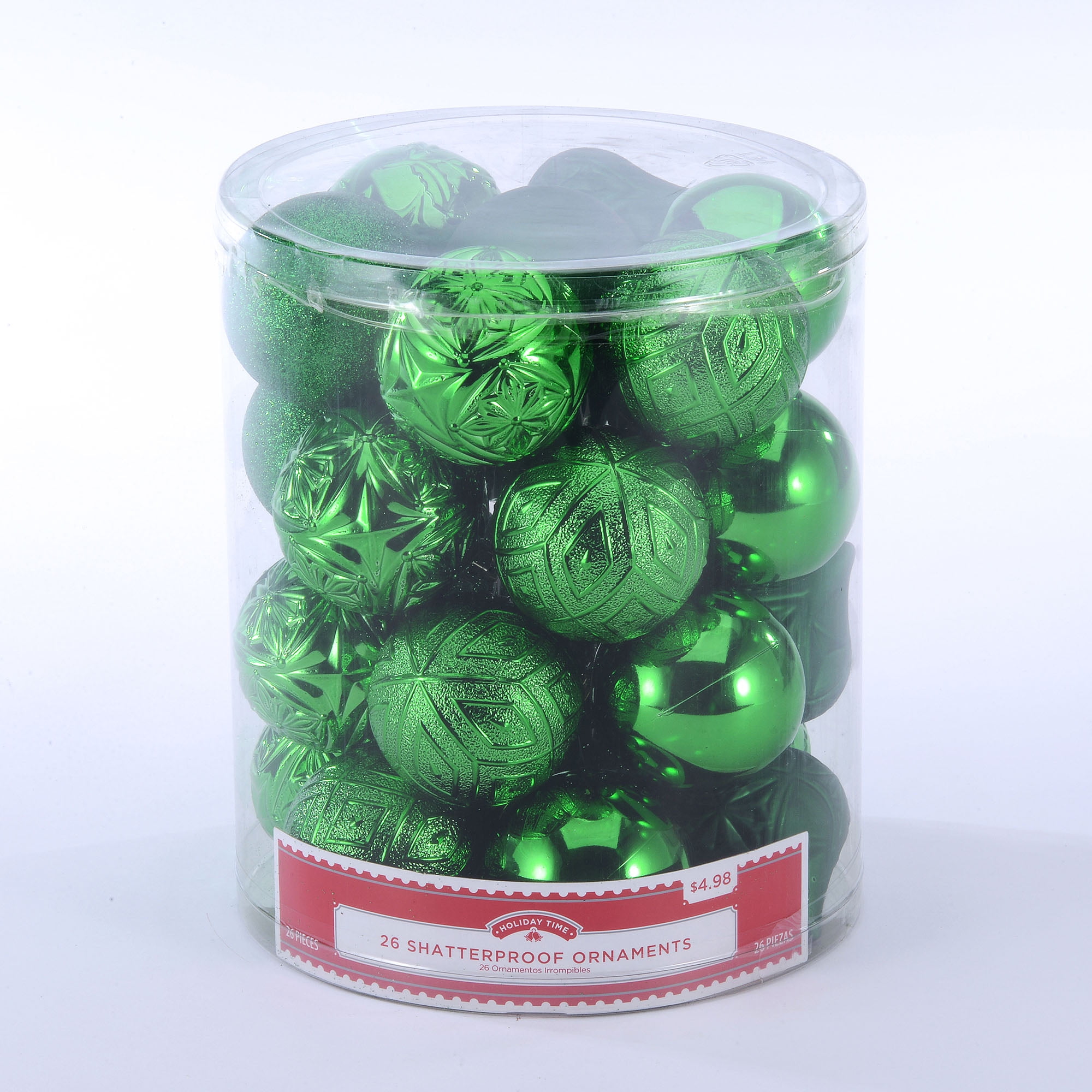 Holiday Time 26 Count Shatterproof Ornaments- Green