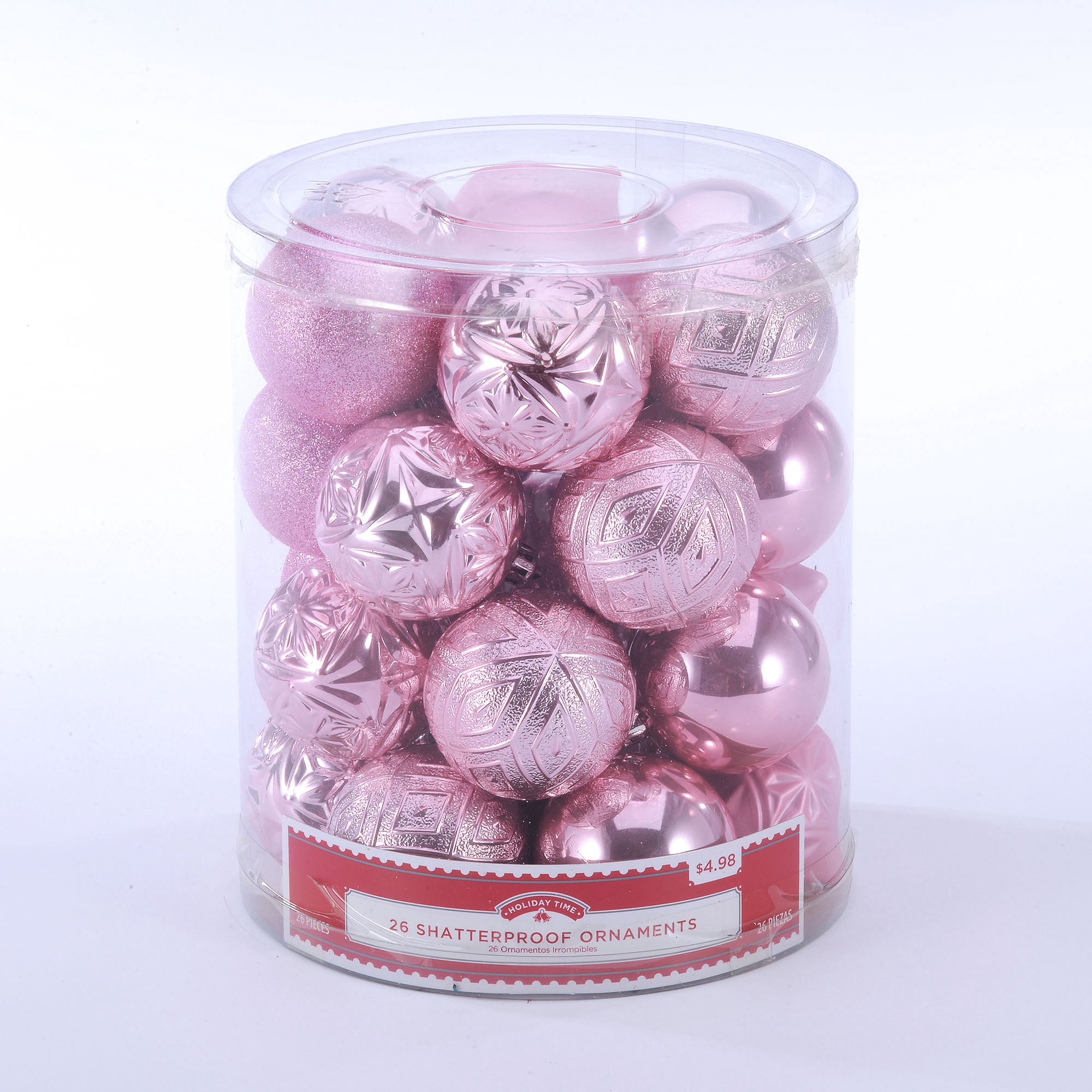Holiday Time 26 Count Shatterproof Ornaments- Pink