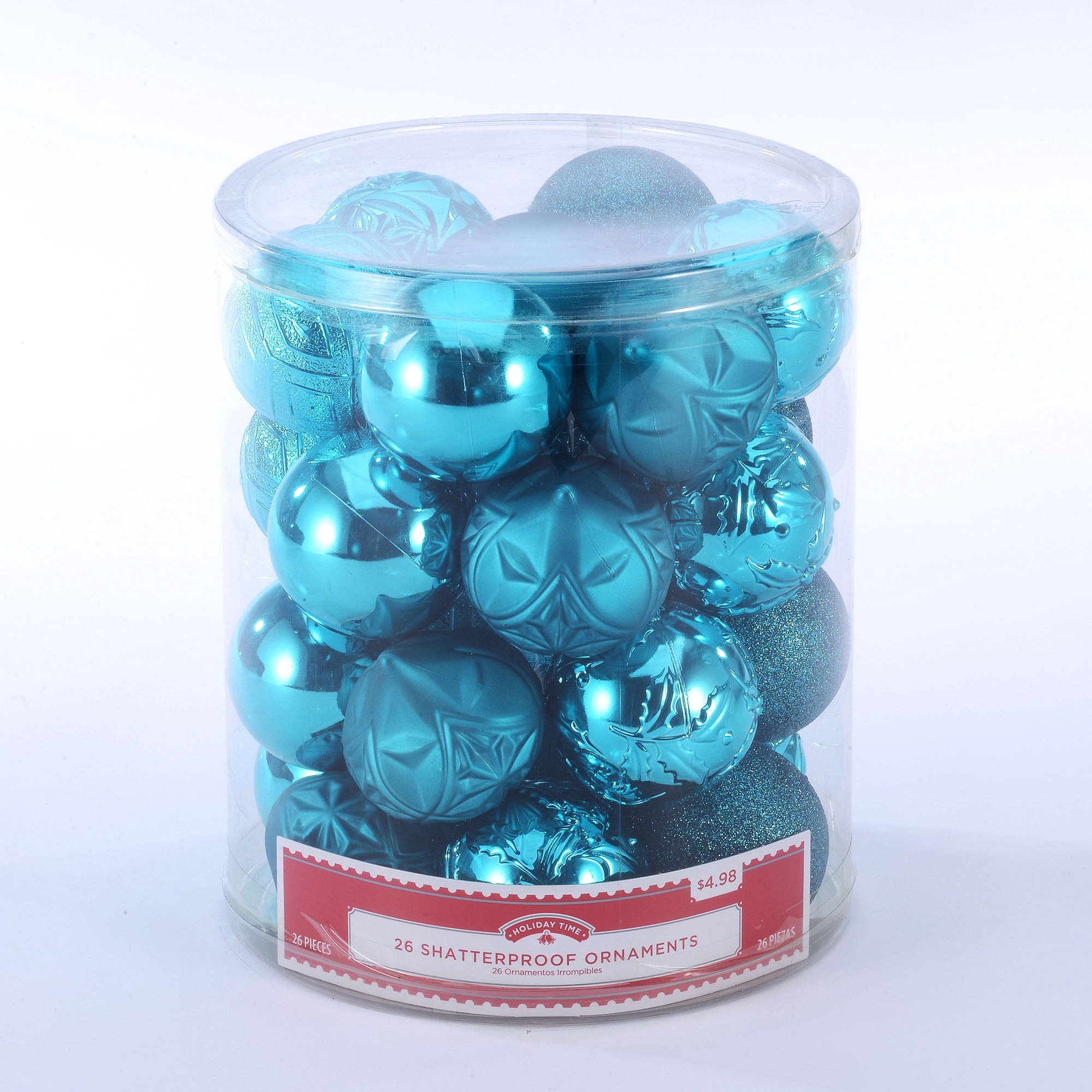 Holiday Time 26 Count Shatterproof Ornaments- Teal