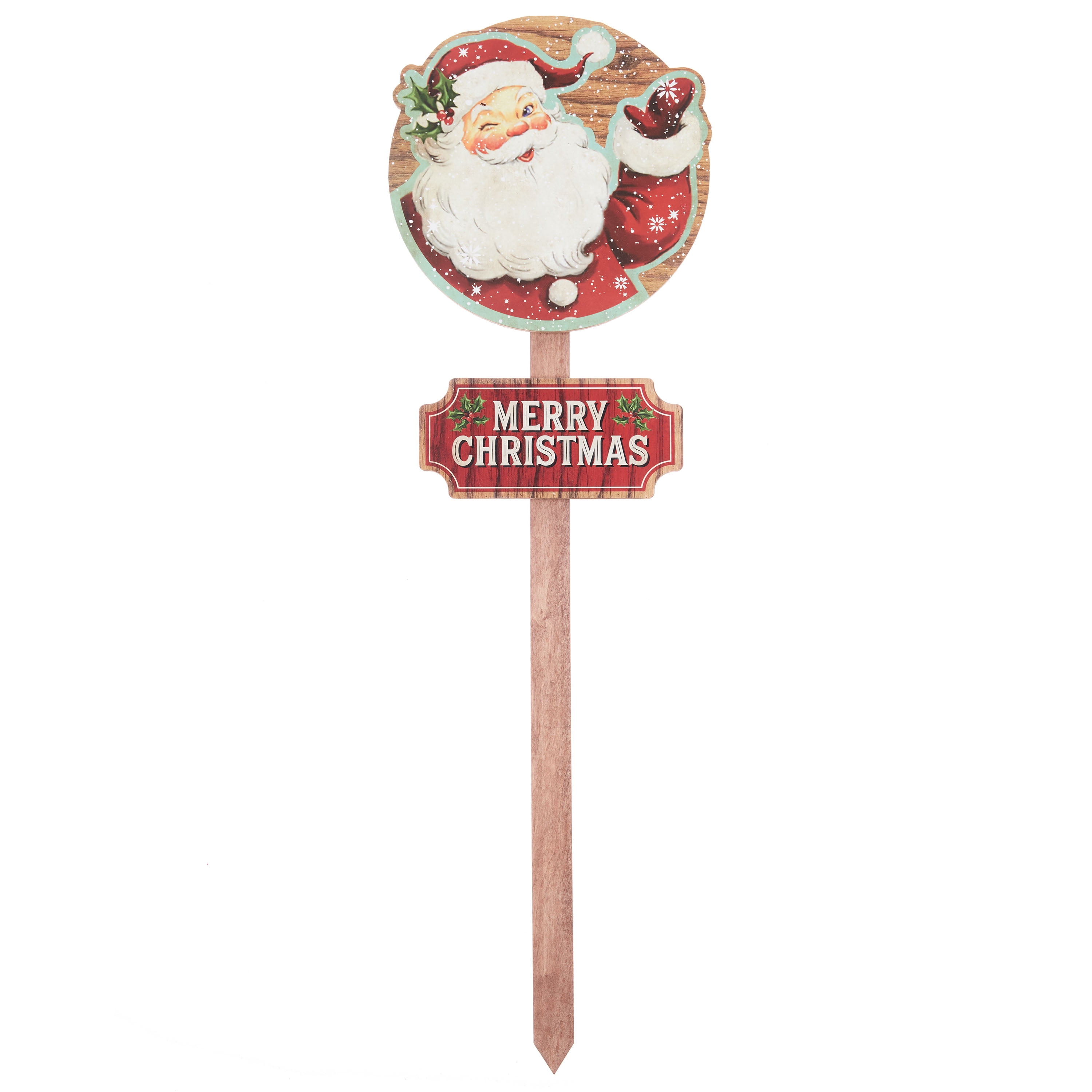 Holiday Time 26Inch Christmas MDF Yard Stake Sign, Santa