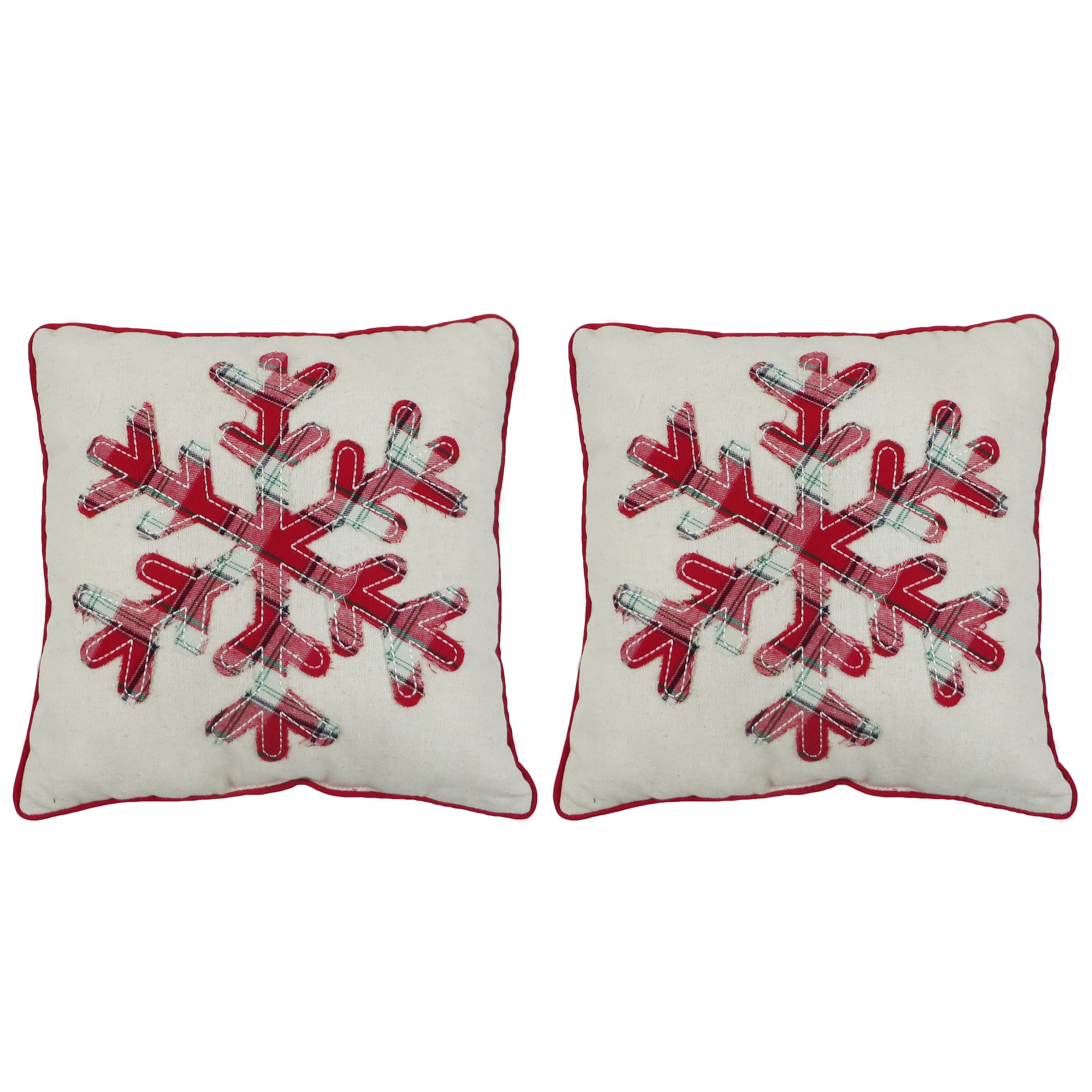 Holiday Time 2pack 14x14" Red Plaid Snowflake Pillows - image 1 of 2