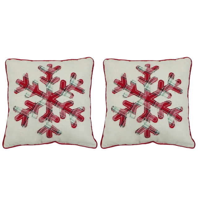Holiday Time 2pack 14x14" Red Plaid Snowflake Pillows
