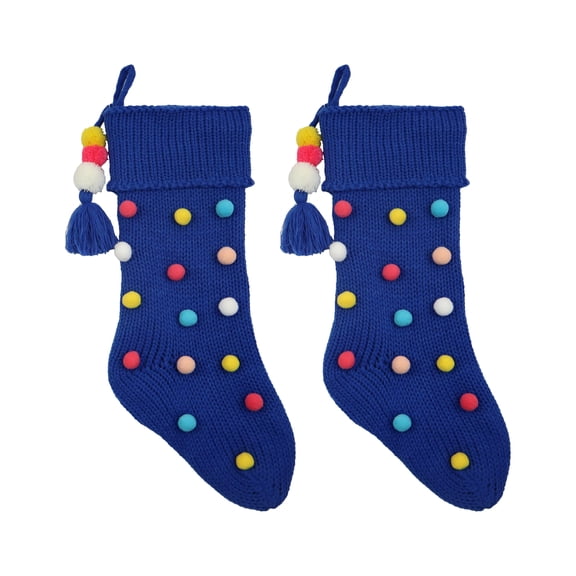 Holiday Time 2pack 20inch Blue Knit Christmas Decoration Stocking