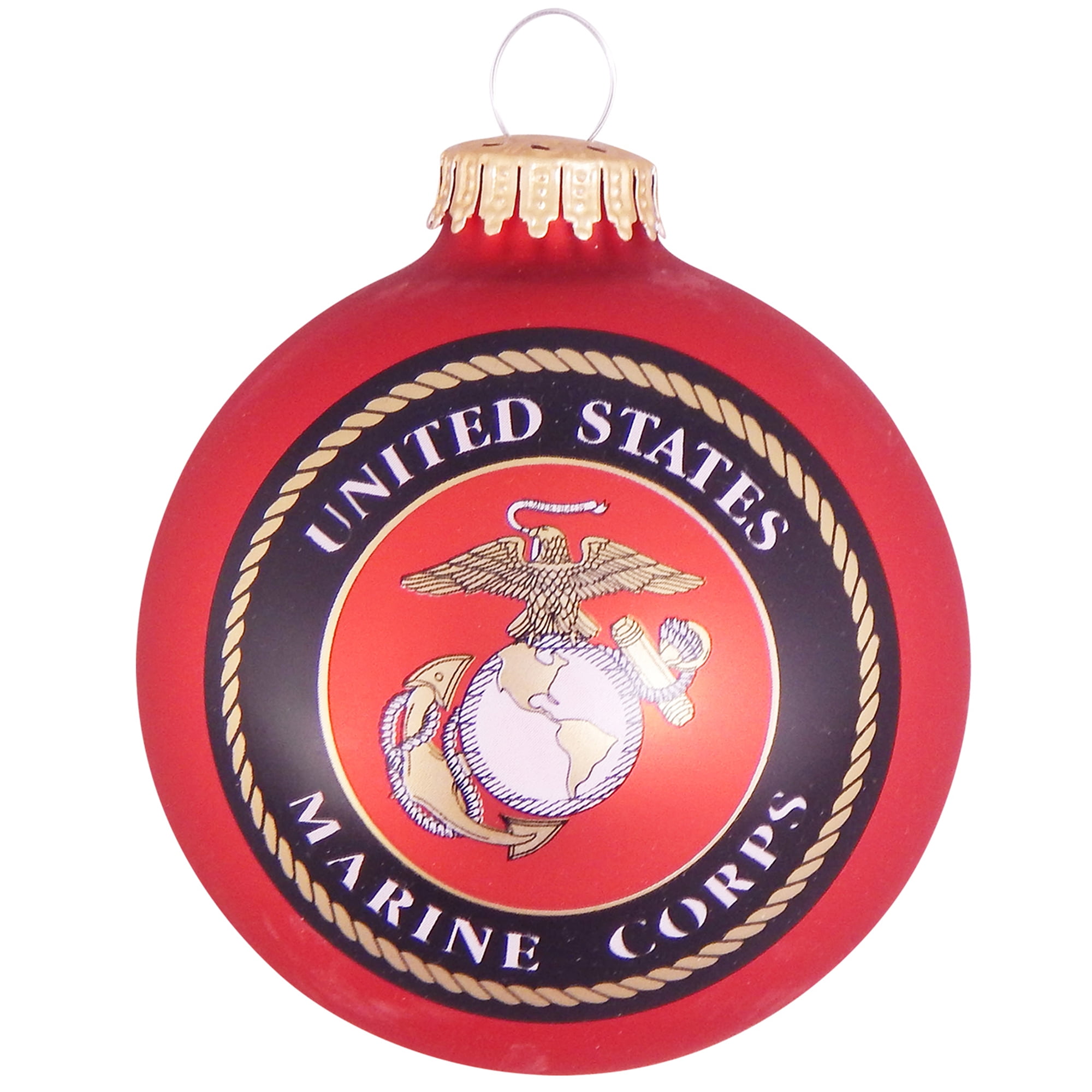 Holiday Time 3 1/4" Red Glass Ornament with Marine Logo and Motto 1