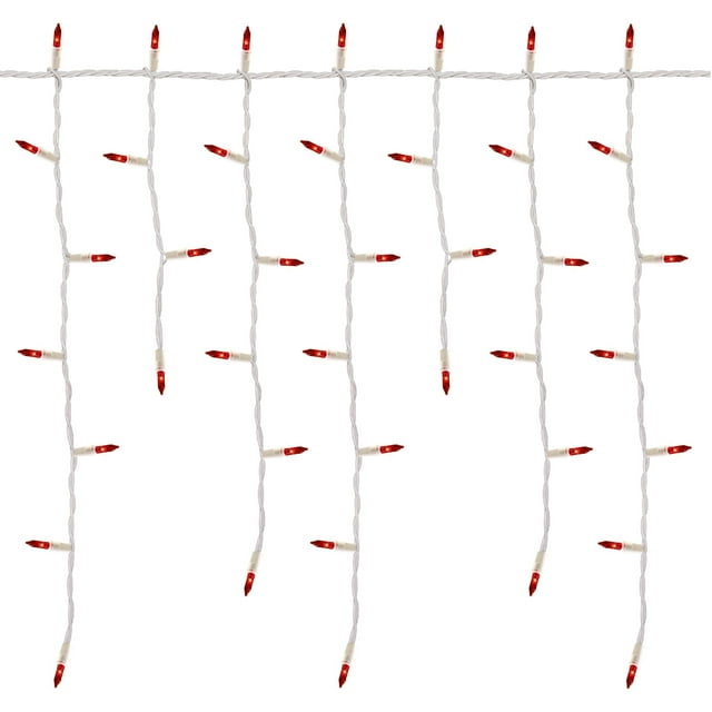 Holiday Time 300Count Red Icicle Christmas Lights, on White Wire, 19 feet