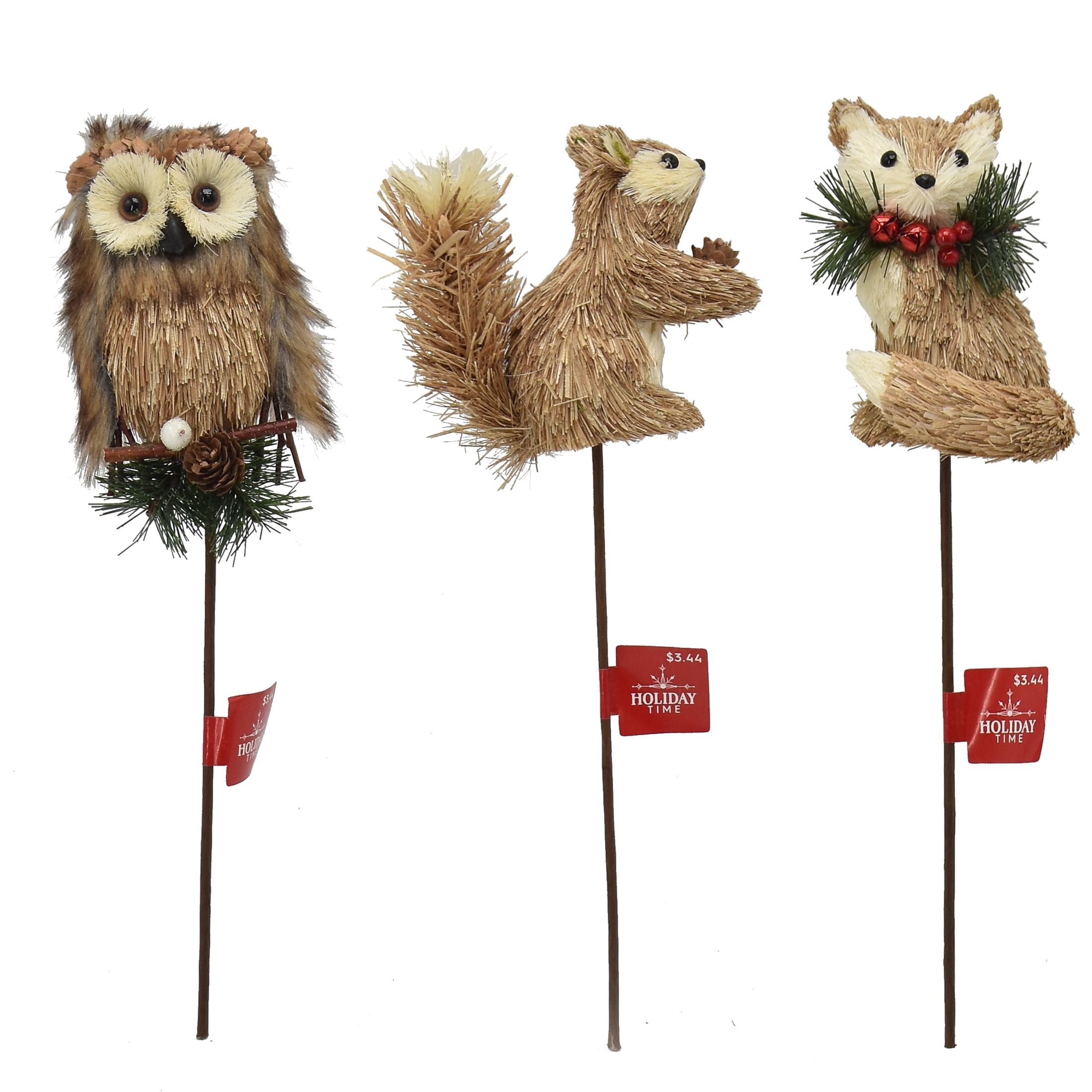 Holiday Time 3ast Brown Sisal Animals Decorative Winter Pick,15"