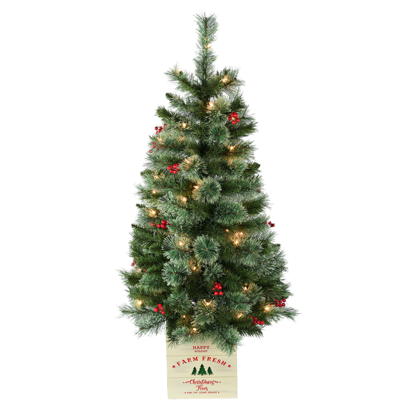 Holiday Time 4-Foot Pre-Lit Artificial Dexter Potted Porch Christmas Tree, with 50 Clear Lights 