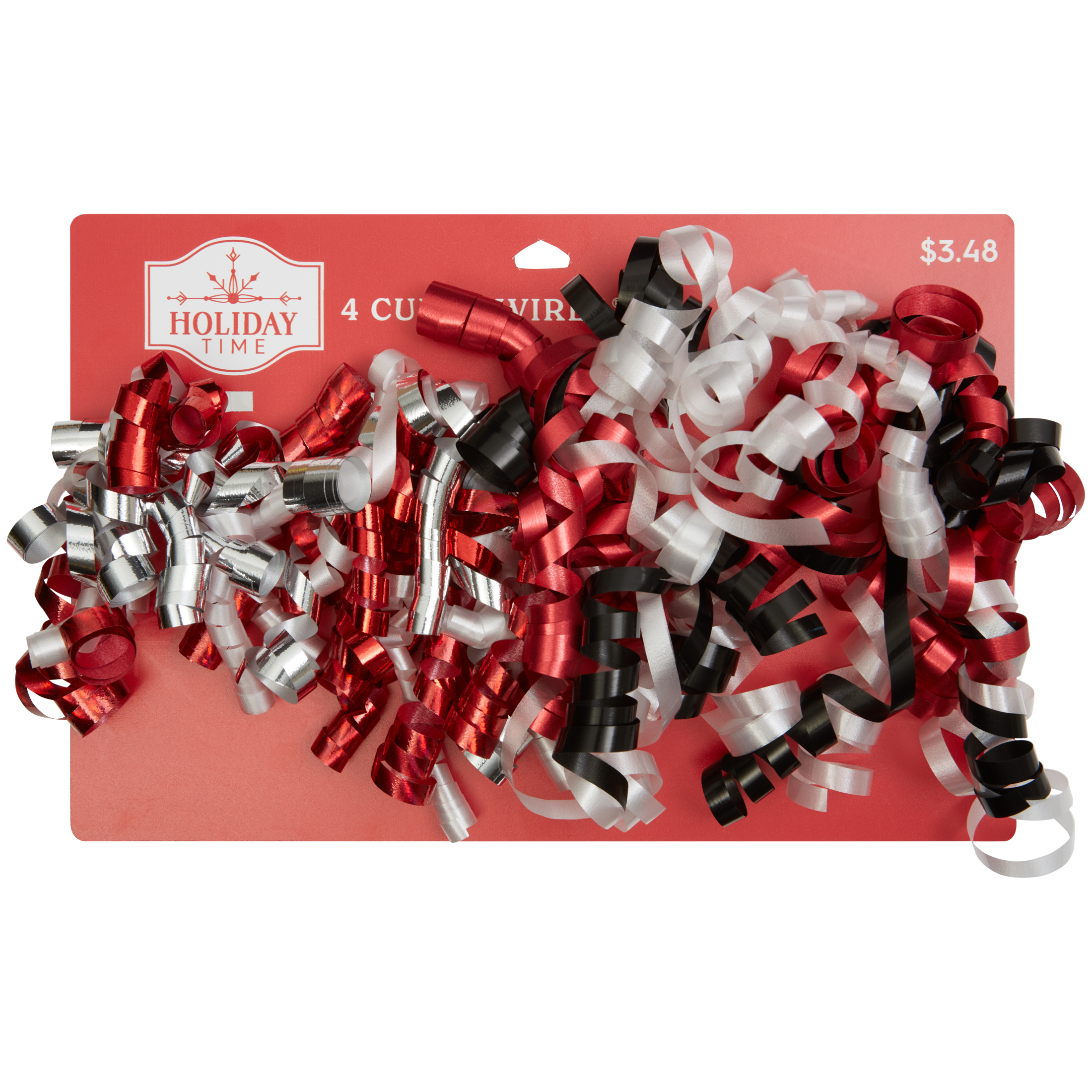 Holiday Time 4 Piece Curly Gift Bow, Red and Silver