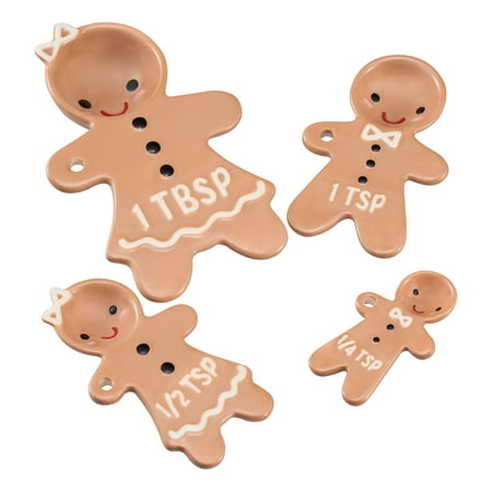 Holiday Time 4-Piece Gingerbread Glazed Stoneware Measuring Spoon Set, Multicolor