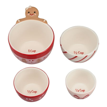 Holiday Time 4-Piece Stripes & Gingerbread Glazed Stoneware Measuring Cup Set, Multicolor