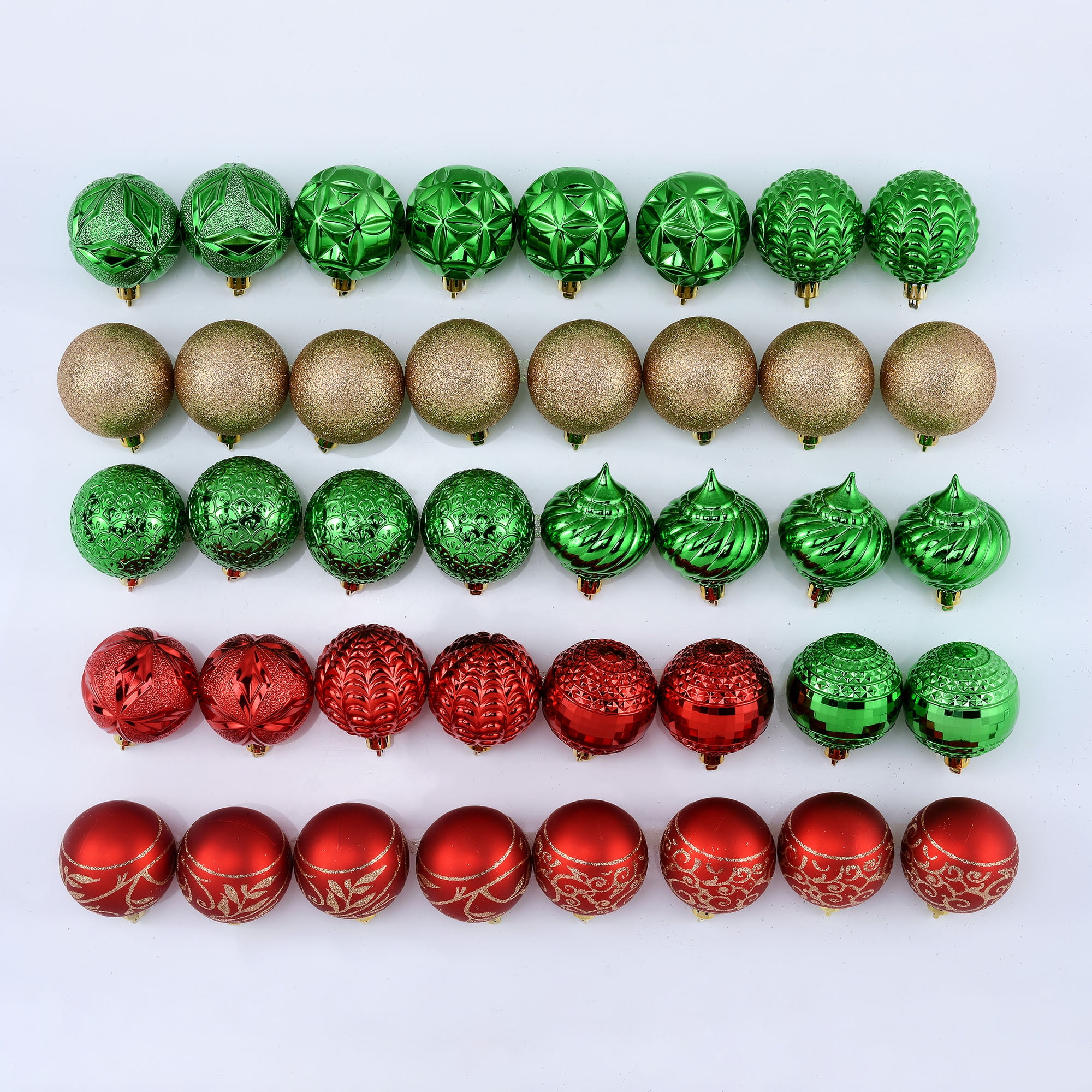 Holiday Time 40-Count Christmas Shatterproof Ornaments- Red, Green & Gold