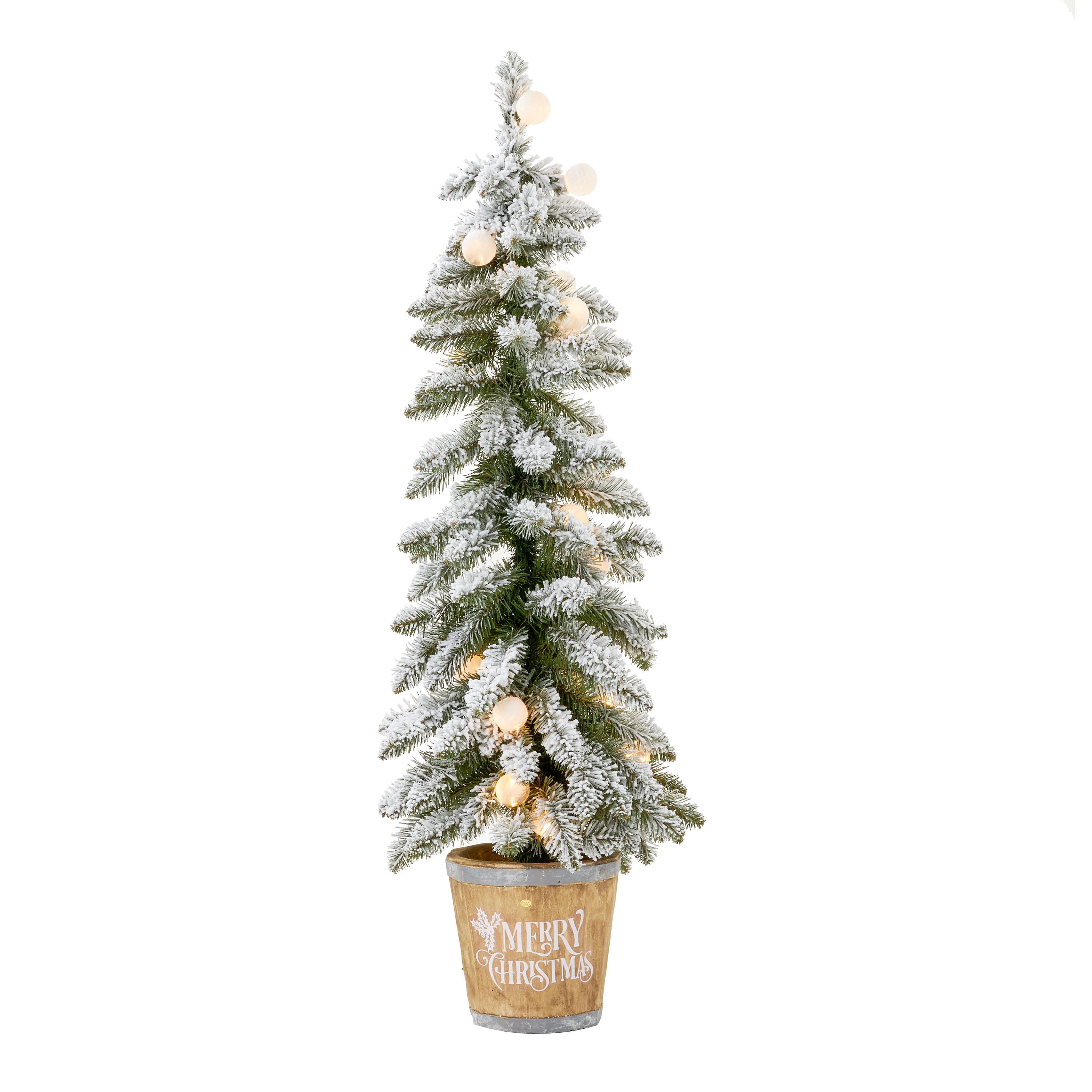 Holiday Time 4ft Pre-Lit Christmas Joy Flocked Potted Tree, Color-Changing LED, Green, 4' - image 1 of 6