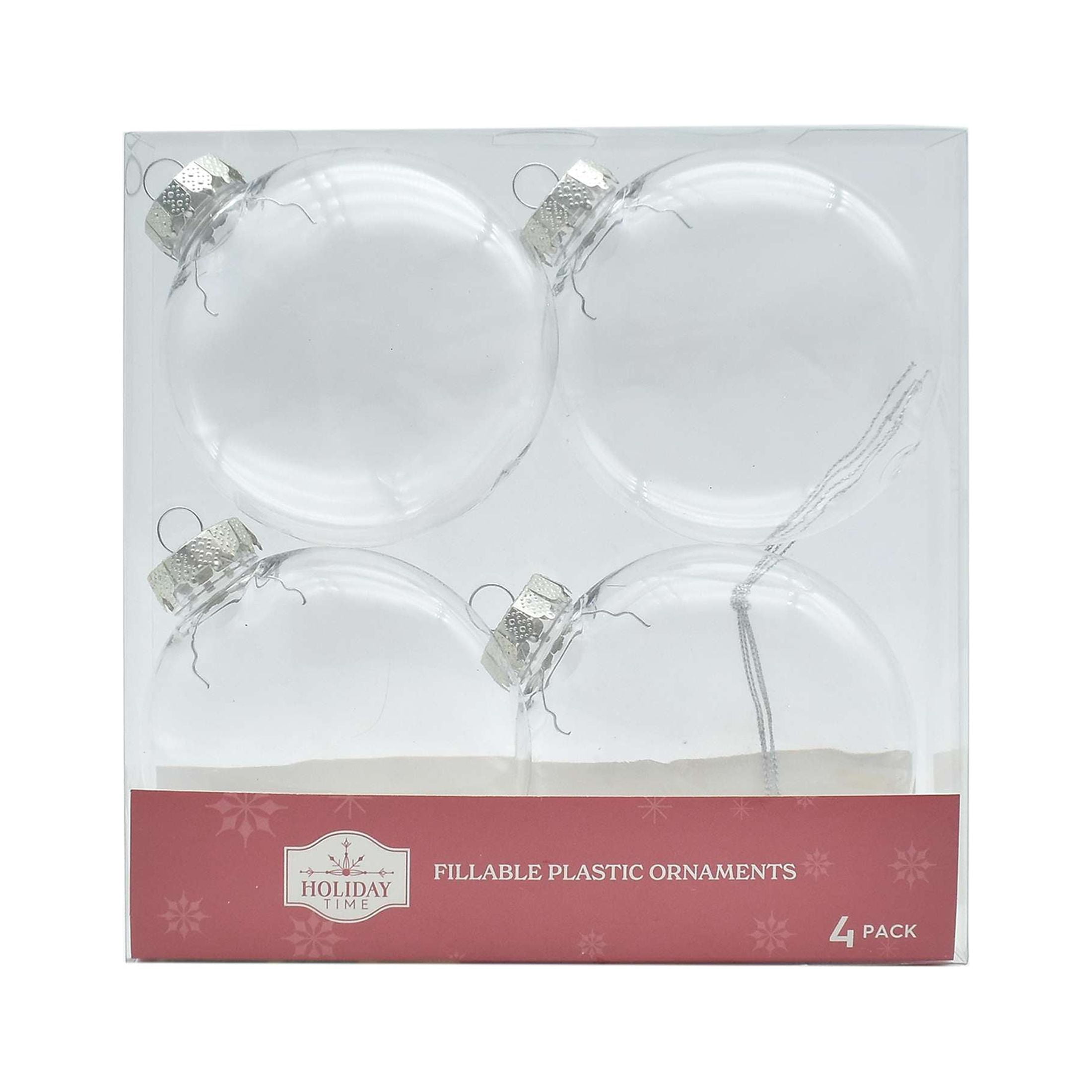 Holiday Time 4pc Christmas Clear PET Disc with Lid Ornament DIY Craft, 4” Height