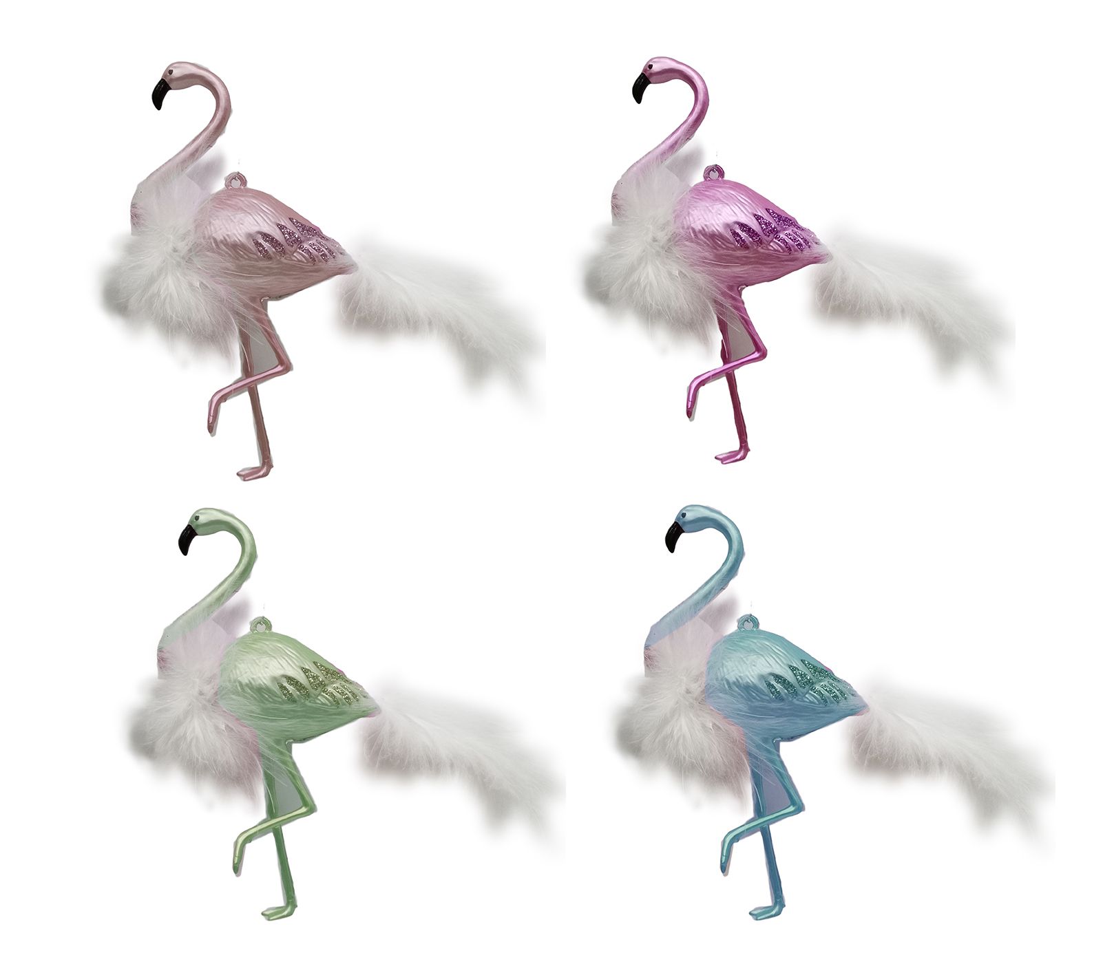 Holiday Time 4pk Pastel Flamingo W/fthr Ornament - image 1 of 5