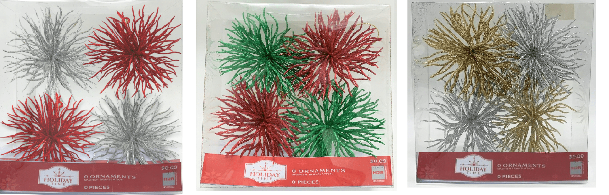 Holiday Time 4pk Snowflake Ornament Assortment, Opp Ornament, 0.097kg Each