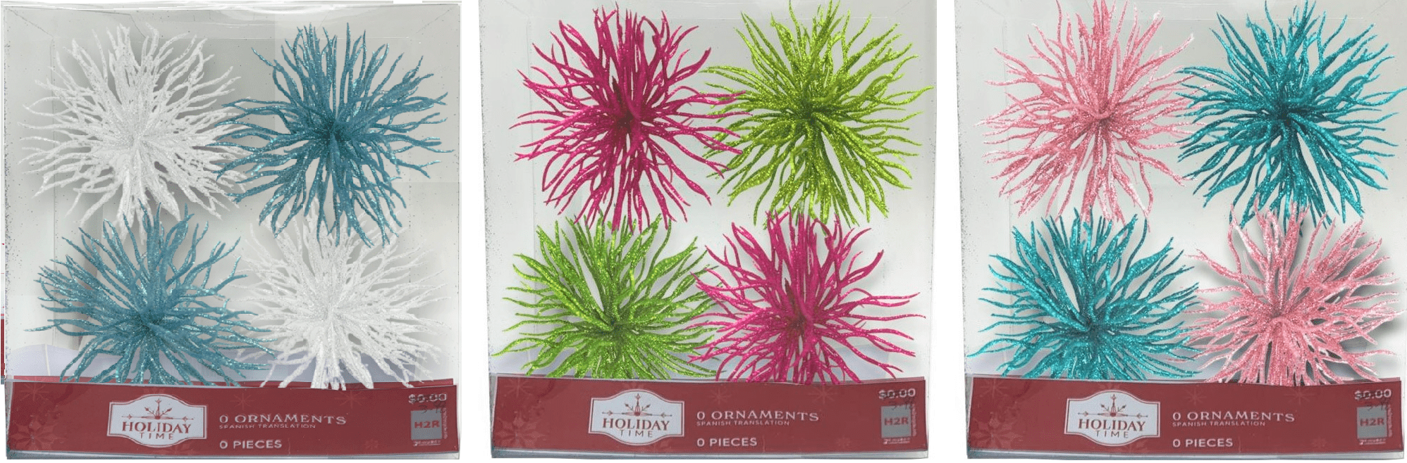 Holiday Time 4pk Starburst Ornament Assortment, Opp Ornament, 0.097kg Each