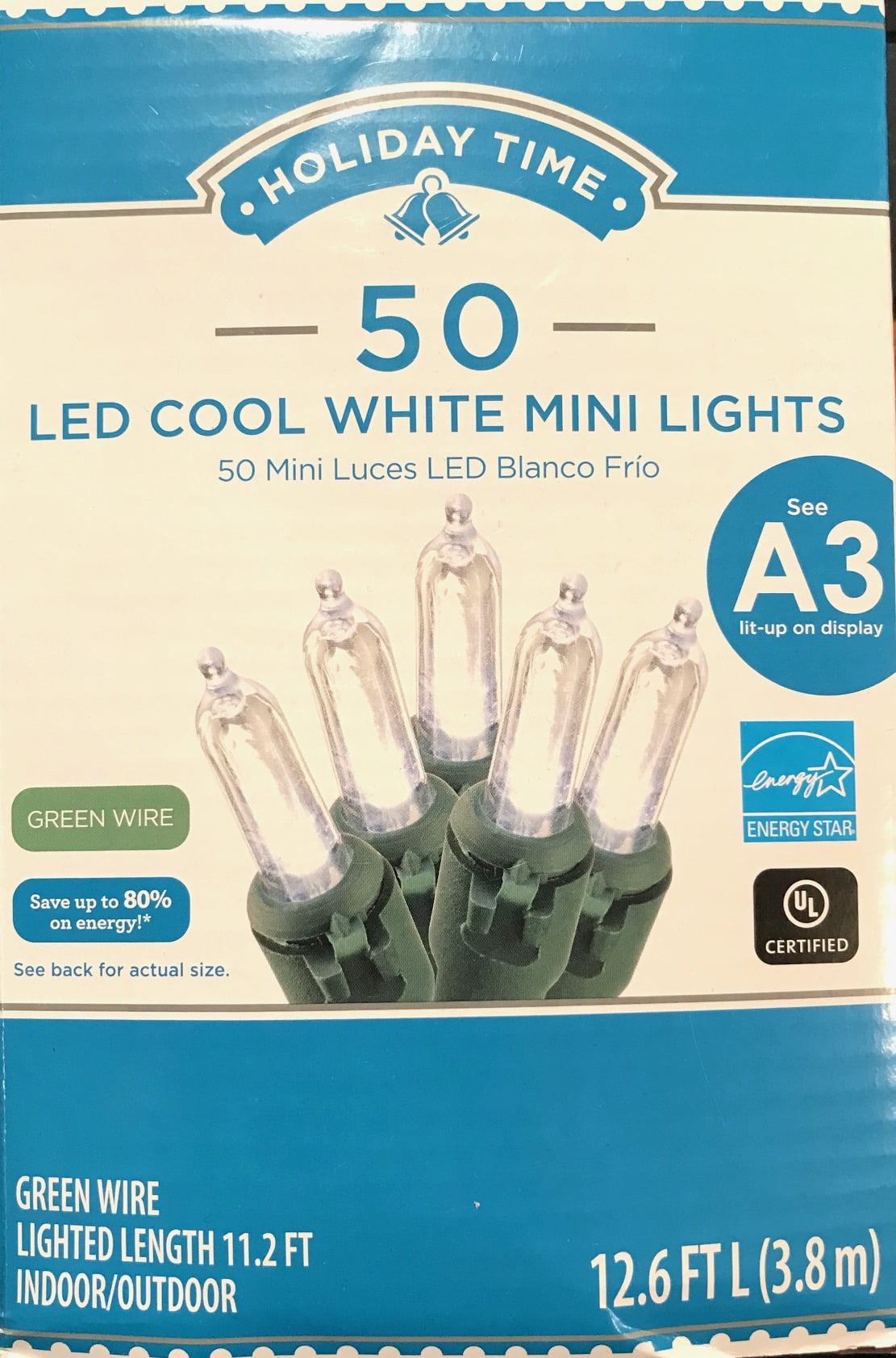 Holiday Time 50 Count Mini Cool White Led Light Green Wire