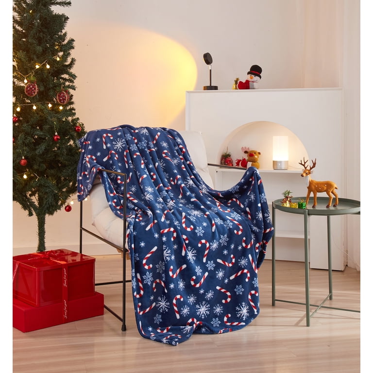 Holiday Time 50x60 Blue Candy Cane Plush Throw - Walmart.com