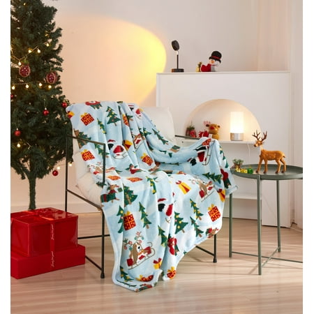 Holiday Time 50"x60" Multi-colored Winter Dogs Rolled Plush Throw, All Ages