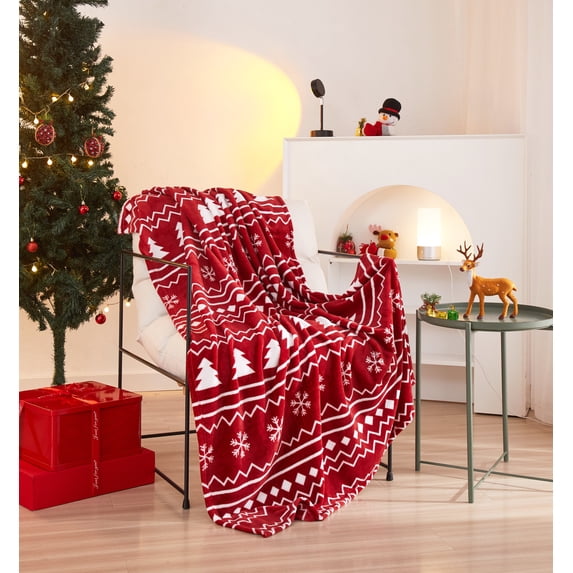 Holiday Time 50"x60" Red Classic Christmas Rolled Plush Throw, All Ages