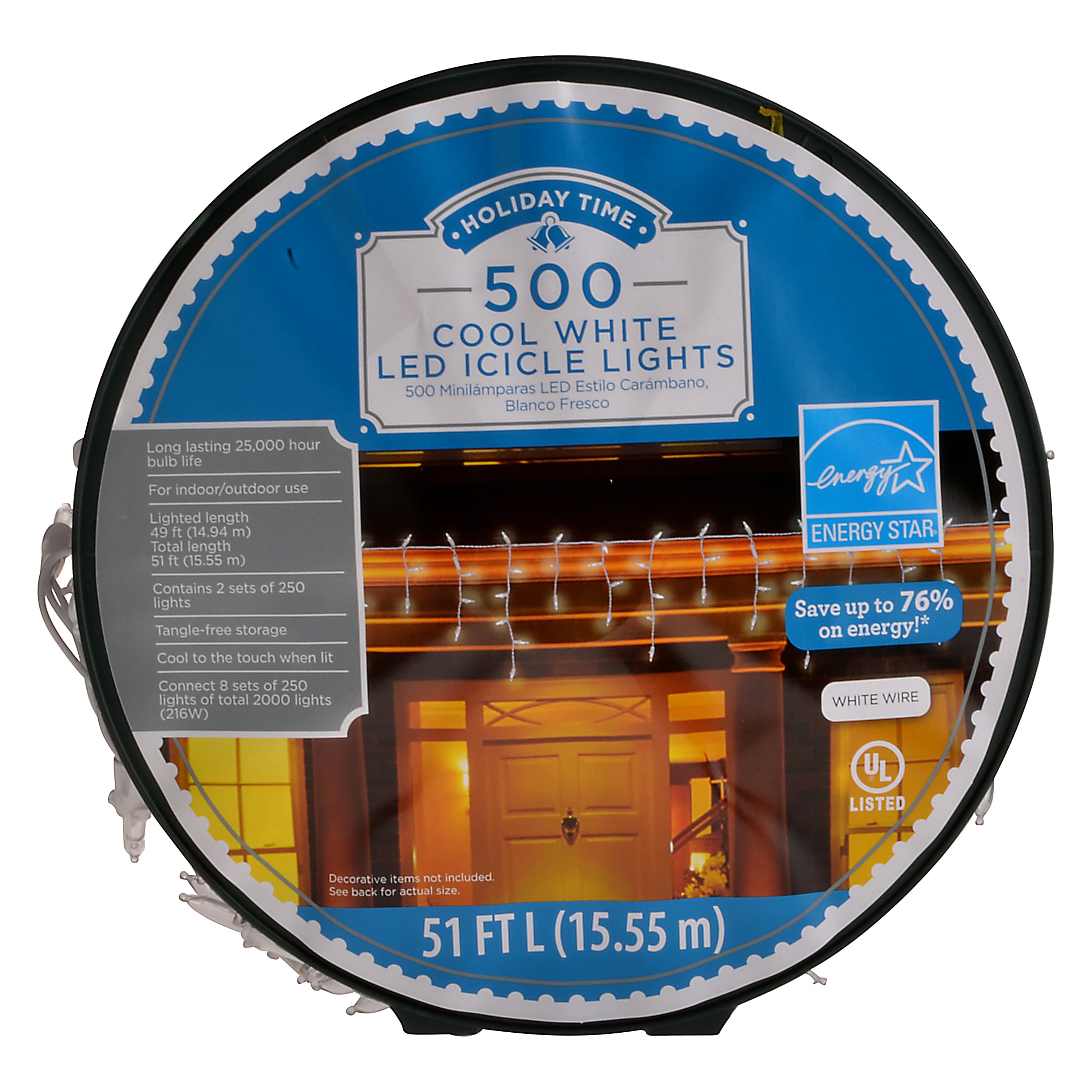 Holiday Time 500 Cool White LED Icicle Lights