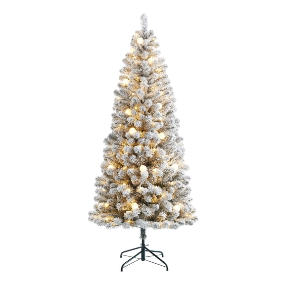 Holiday Time 6.5ft Pre-Lit Trinity Flocked Pine Artificial Christmas Tree, 200 LED, Multicolor, 6.5'