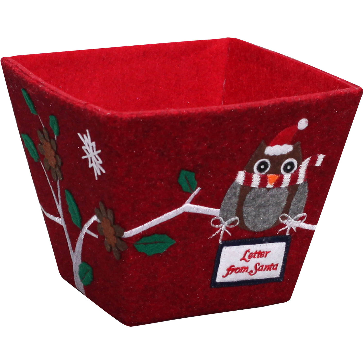 Holiday Time 6 in Square Fabric Container, Red Owl
