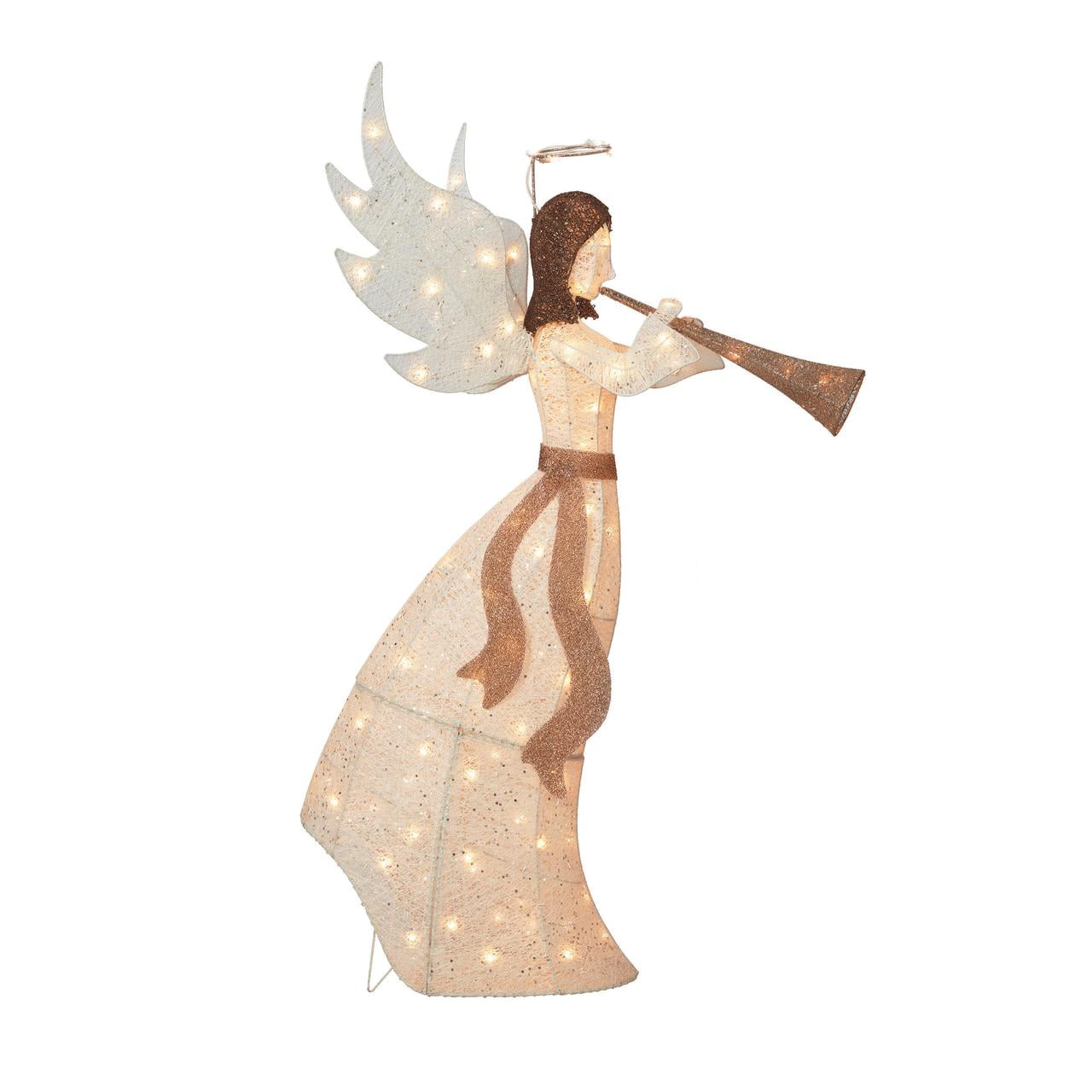 Holiday Time 60" LightUp Glitter Christmas Angel with Horn, 100 Clear