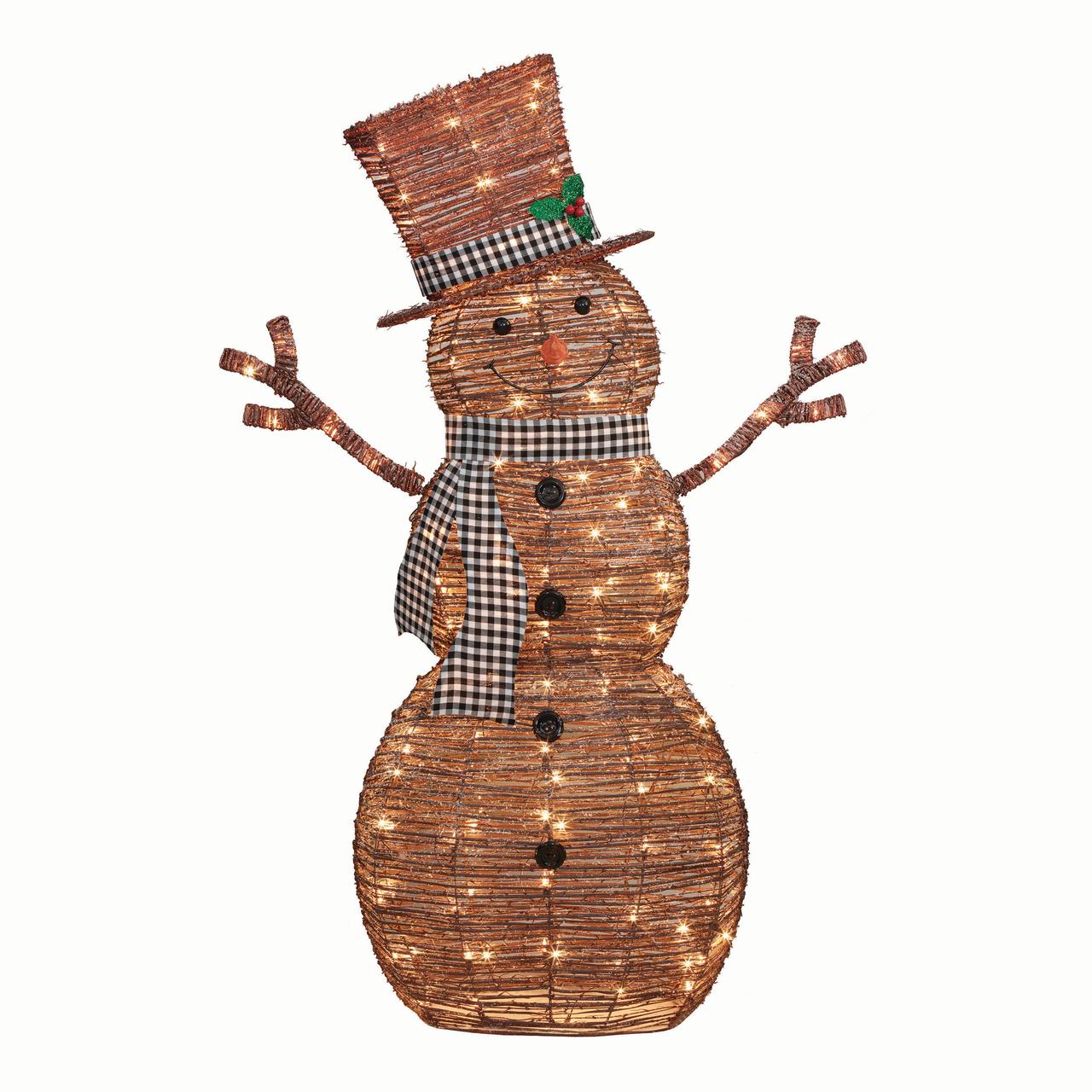 Holiday Time 60 inch Light-Up Rattan-Look Snowman, 150 Incandescent Lights - image 1 of 5