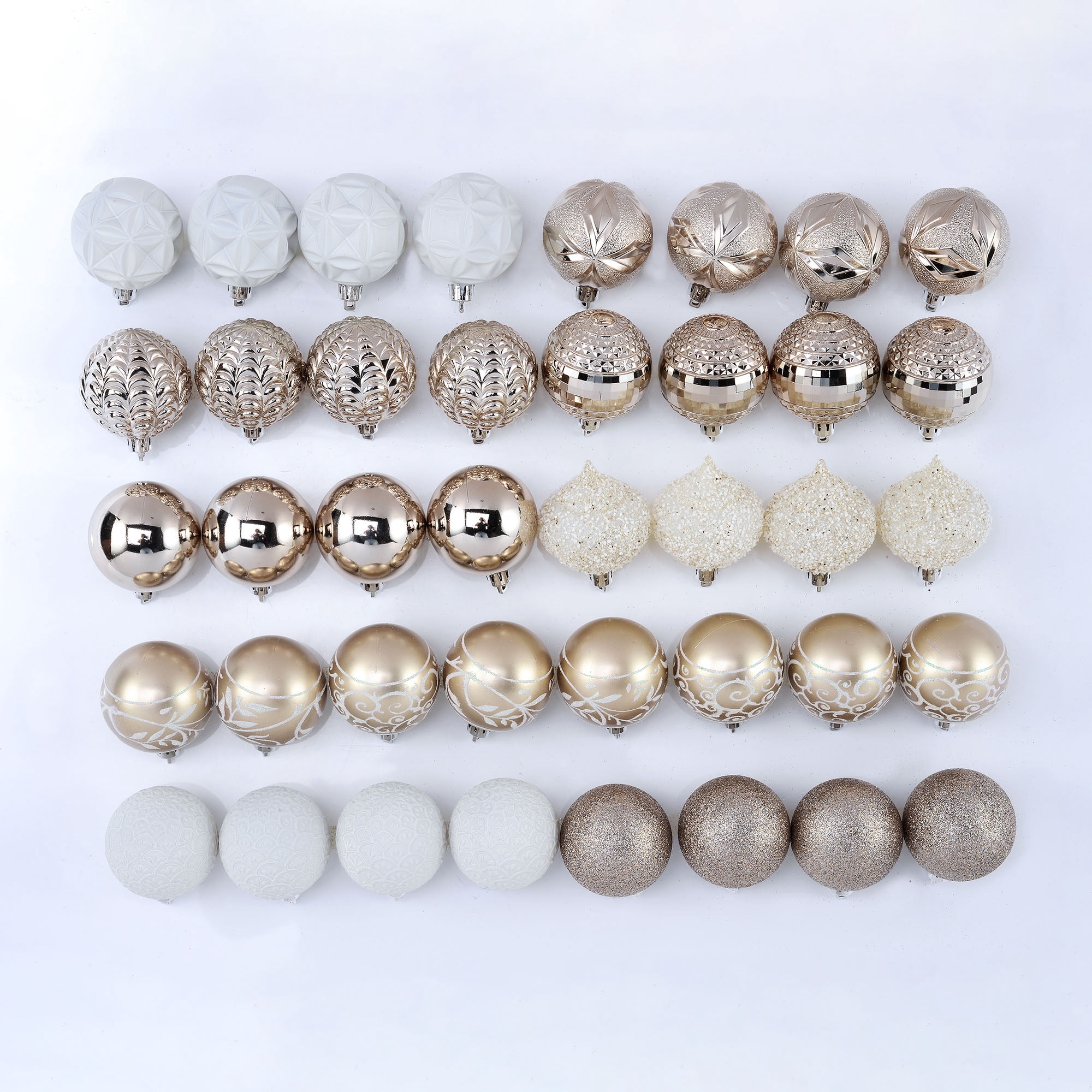 Holiday Time 60 mm Christmas Shatterproof Ornaments, Champagne Gold and White, 40-Count