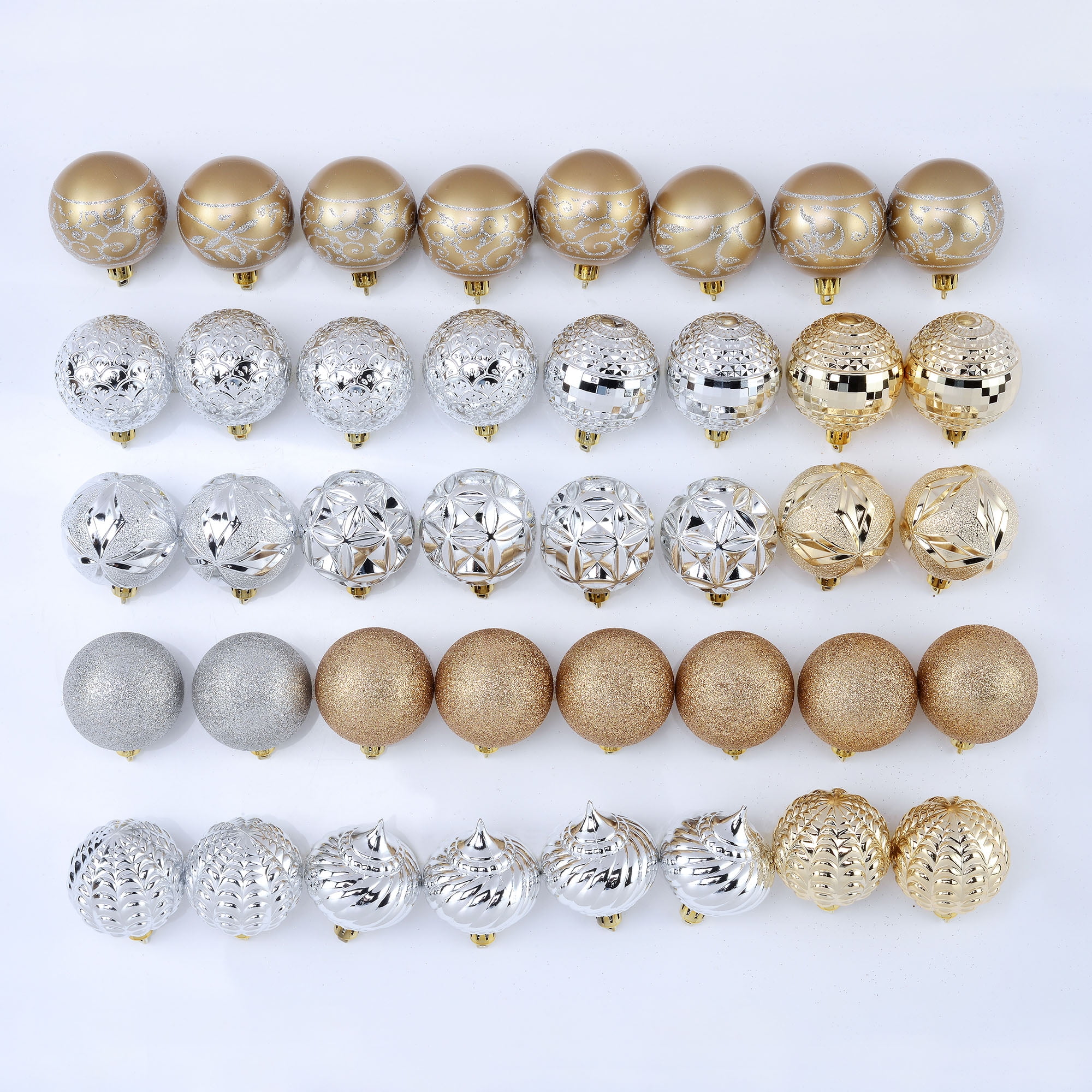 Holiday Time 60 mm Christmas Shatterproof Ornaments, Metallic Silver & Metallic Gold, 40-Count
