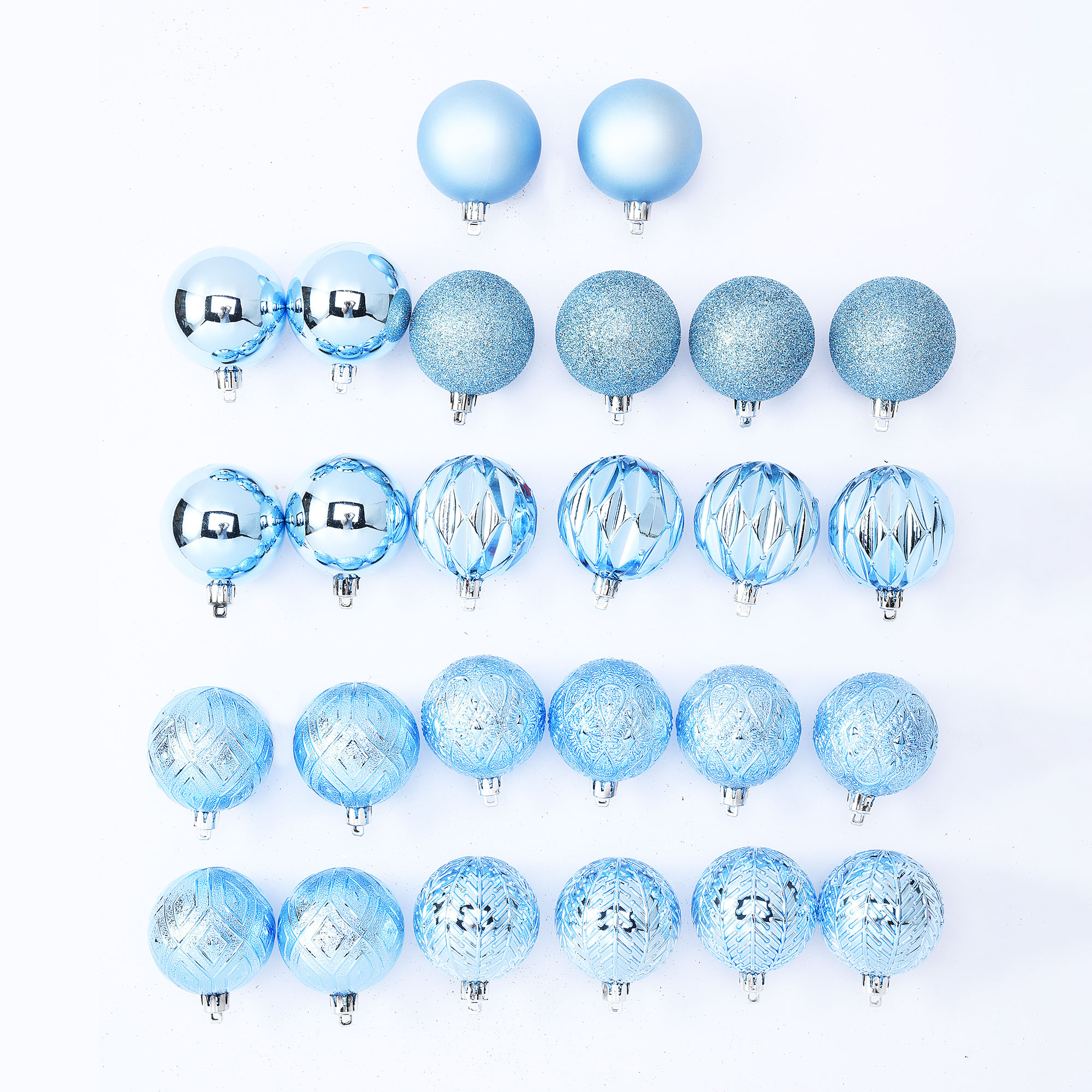 Holiday Time 60 mm Multi-textured Christmas Shatterproof Ornaments, Light Slate Blue, 26 Count - image 1 of 6