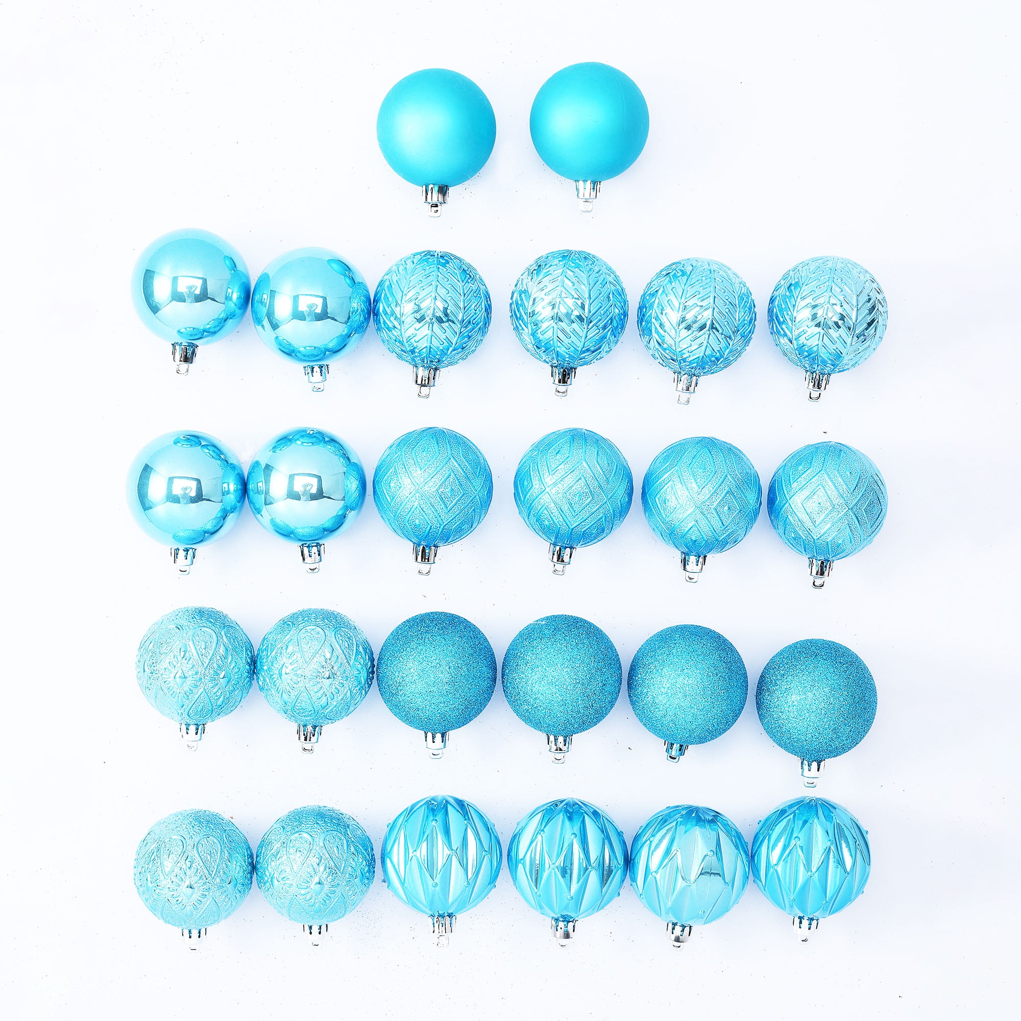 Holiday Time 60 mm Multi-textured Christmas Shatterproof Ornaments, Turquoise, 26 Count