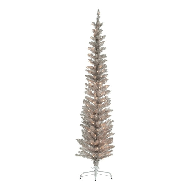 Holiday Time 6ft PreLit Rose Gold Tinsel Christmas Tree, Rose Gold, 6', Clear