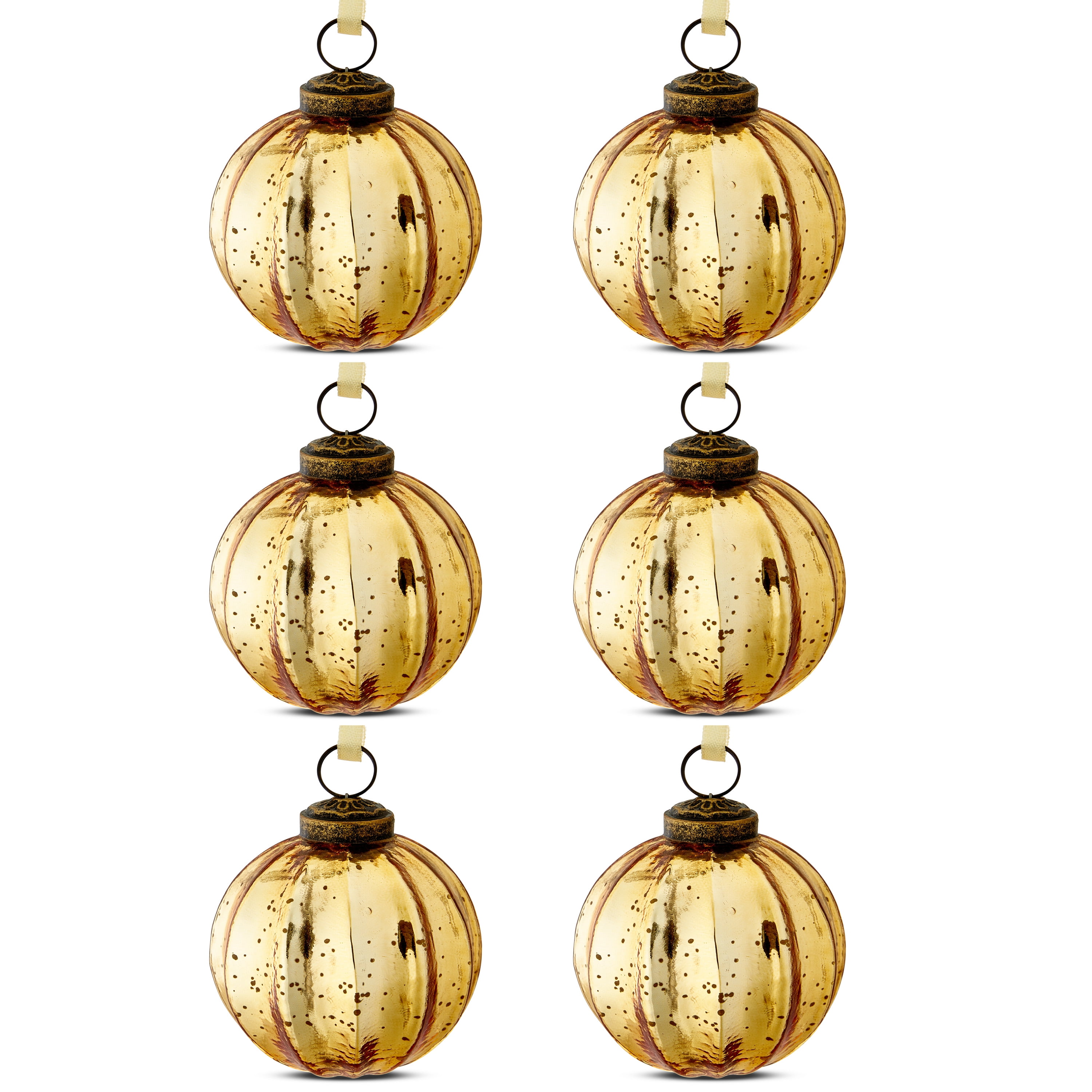 Gold Glass Ball Christmas Hanging Ornaments, 3 inch, 6 Count, by Holiday Time