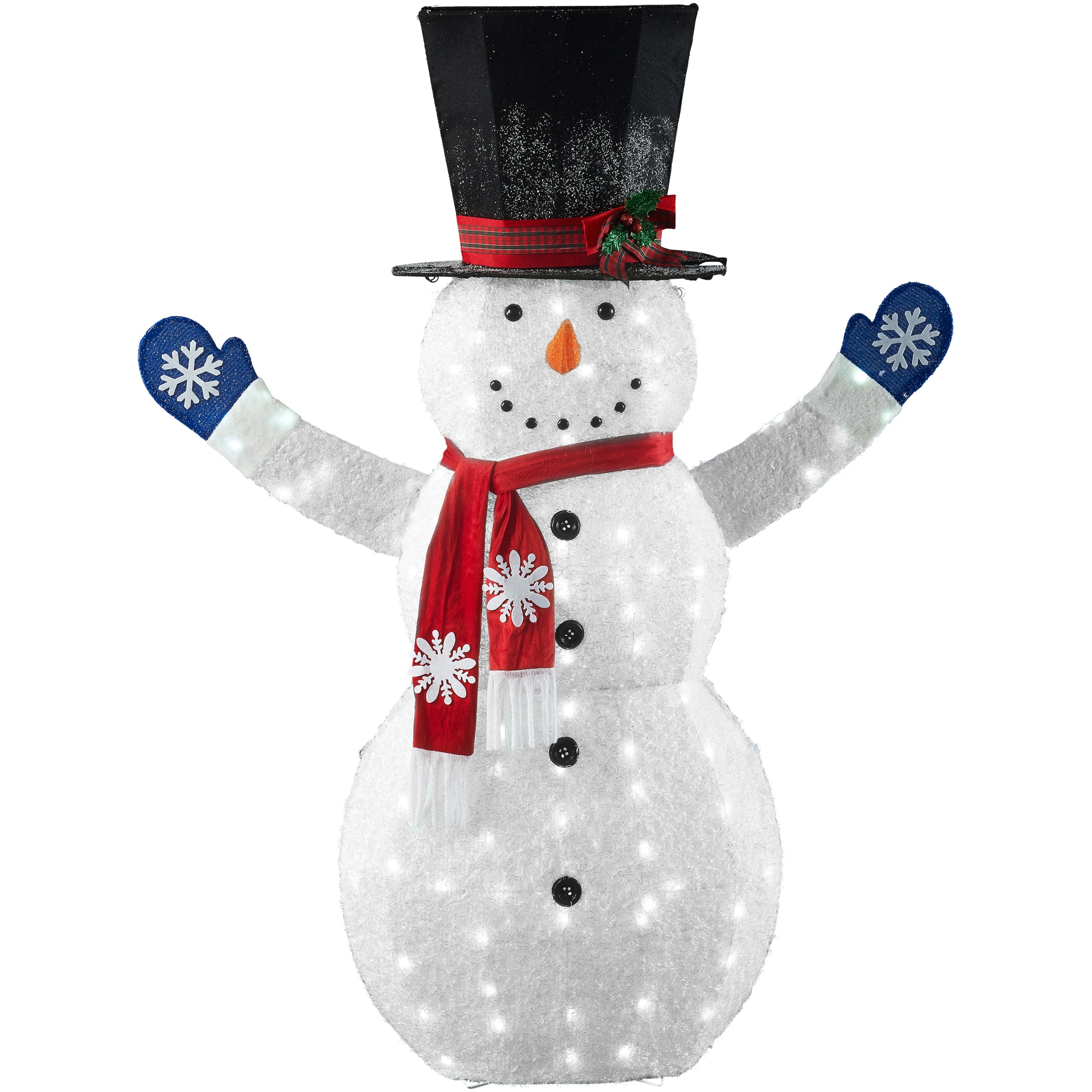 Holiday Time 72-Inch Light-Up LED Fluffy Snowman with Top Hat, Scarves and Gloves - image 1 of 4