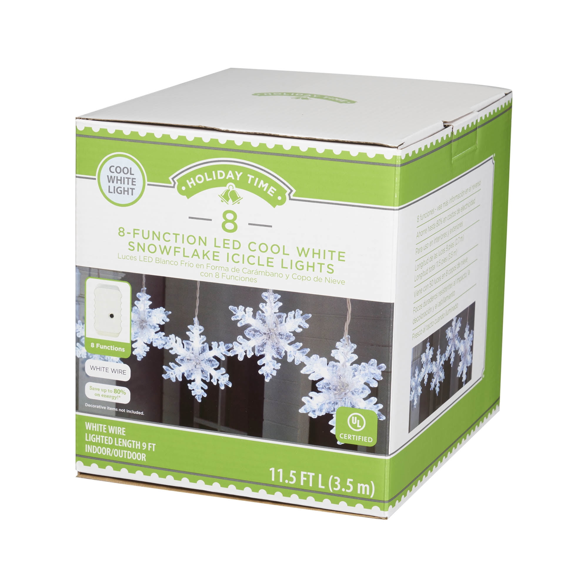 Holiday Time 9' 8 Function LED Crystal Snowflake Curtain Christmas