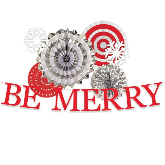 Holiday Time Be Merry Multi-color Christmas Paper Party Decoration Kits, (7 Pieces)