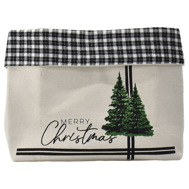 Holiday Time Black and White Merry Pine Tree Christmas Tree Skirt, 14