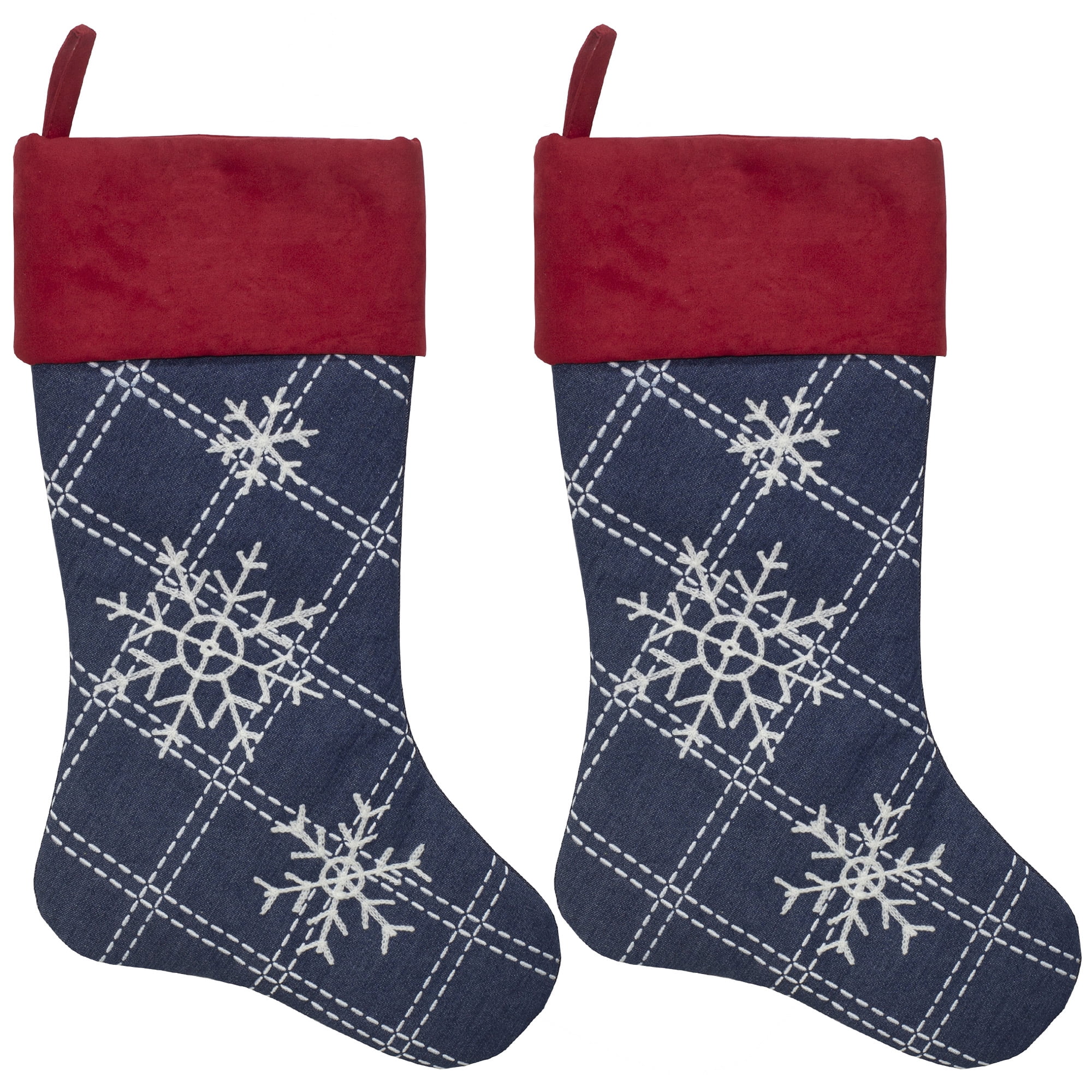 Holiday Time Blue Faux Christmas Stockings, 9.5 (2 Count)