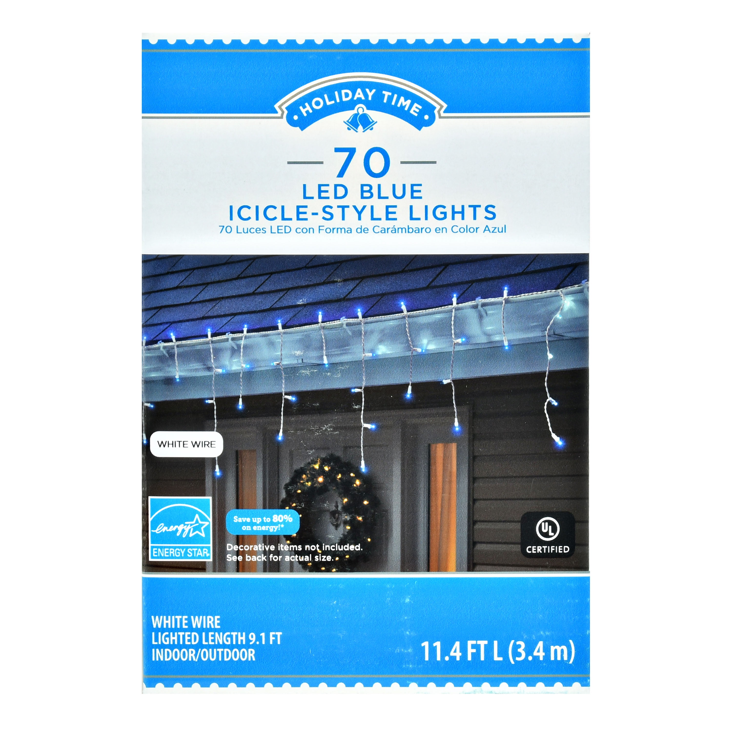 Holiday Time Blue LED Icicle Lights Holiday Lighting, 11.4'