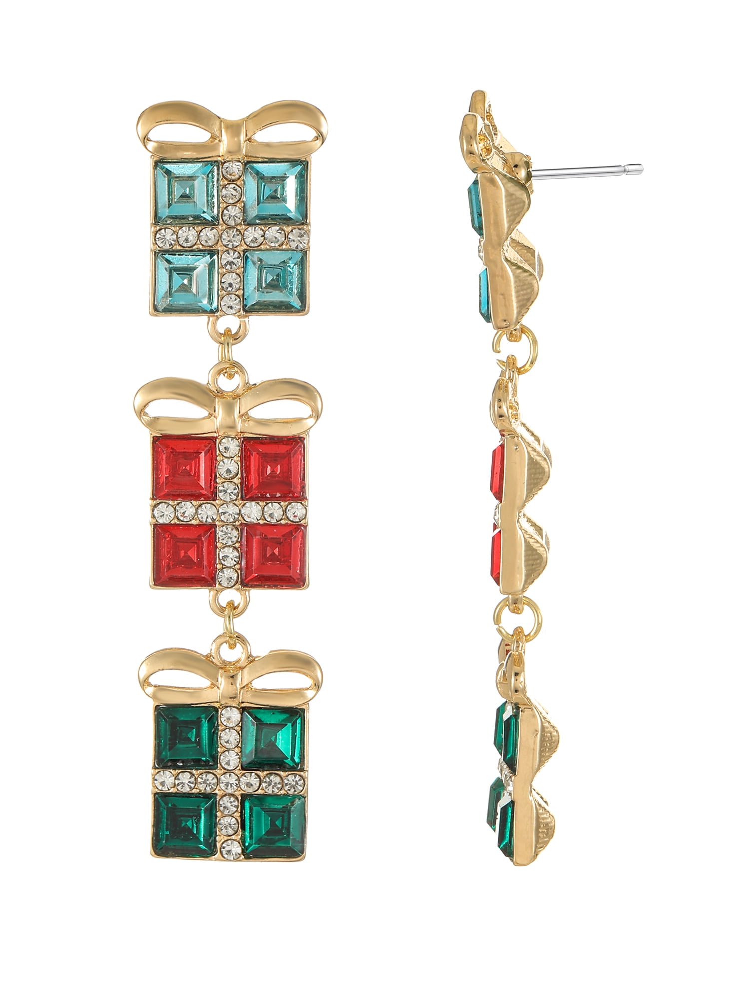 Holiday Time Blue, Red and Green Present Earrings, 1 Pair